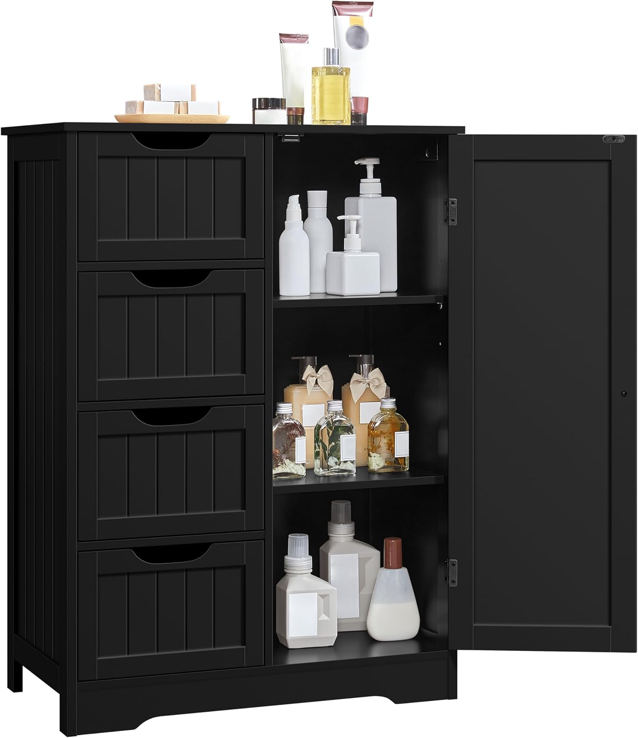 Yaheetech Wooden Floor Cabinet, Side Storage Organizer with 4 Drawers and 1 Cupboard, Freestanding Entryway Storage Unit Console Table