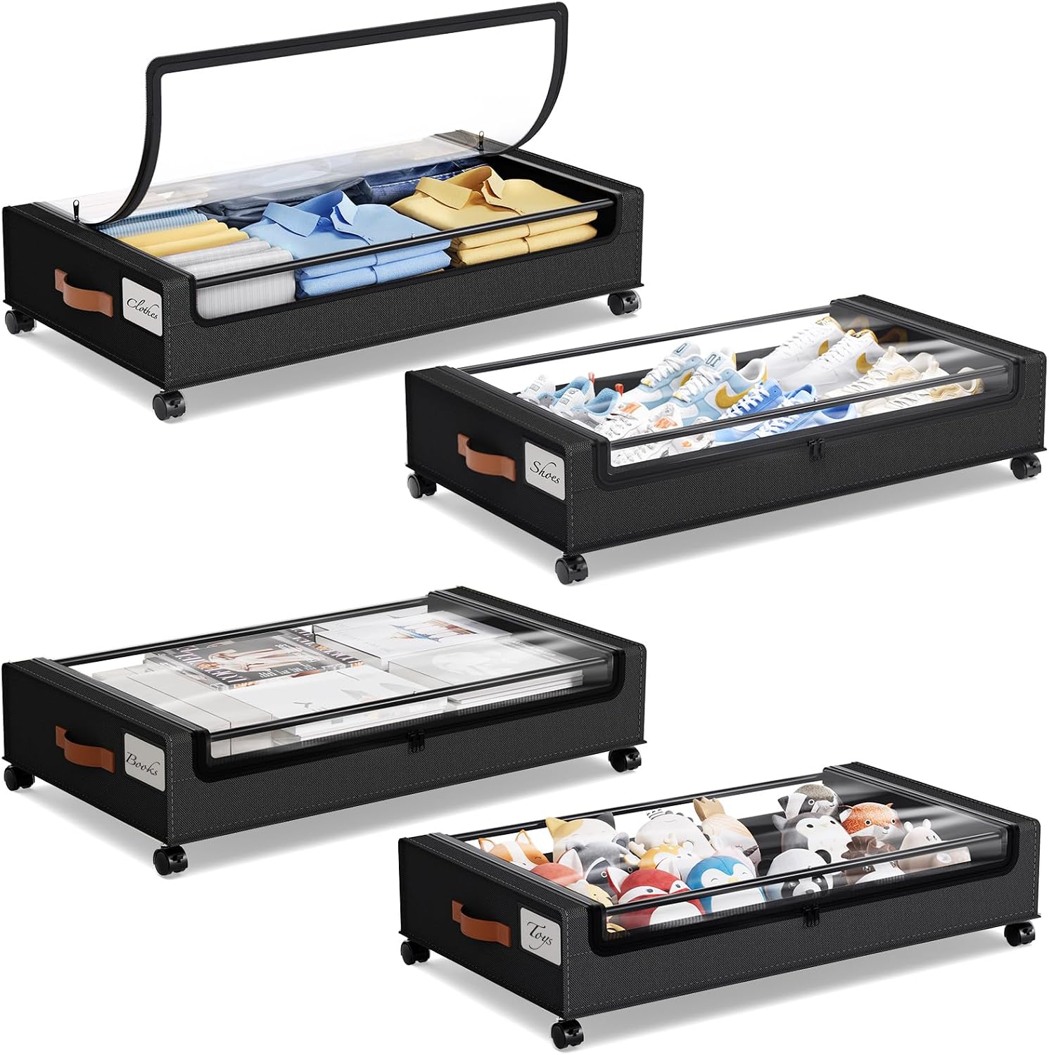 Yecaye Under Bed Storage with Wheels 2 Pack, 70L Larger Capacity Under Bed Storage Containers, Underbed Shoe Storage Organizer