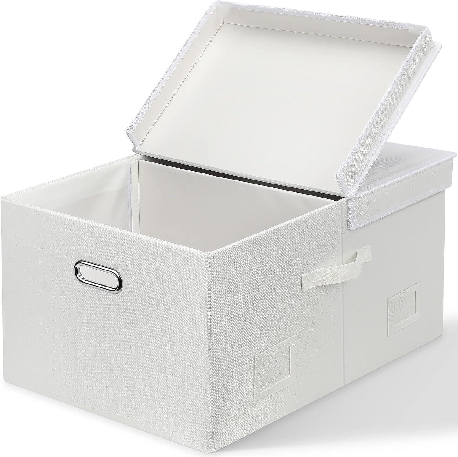 Graciadeco Large Quart Collapsible Stackable Storage Bins with Lids, 3 Packs Beige Linen Fabric Closet Boxes with Lids