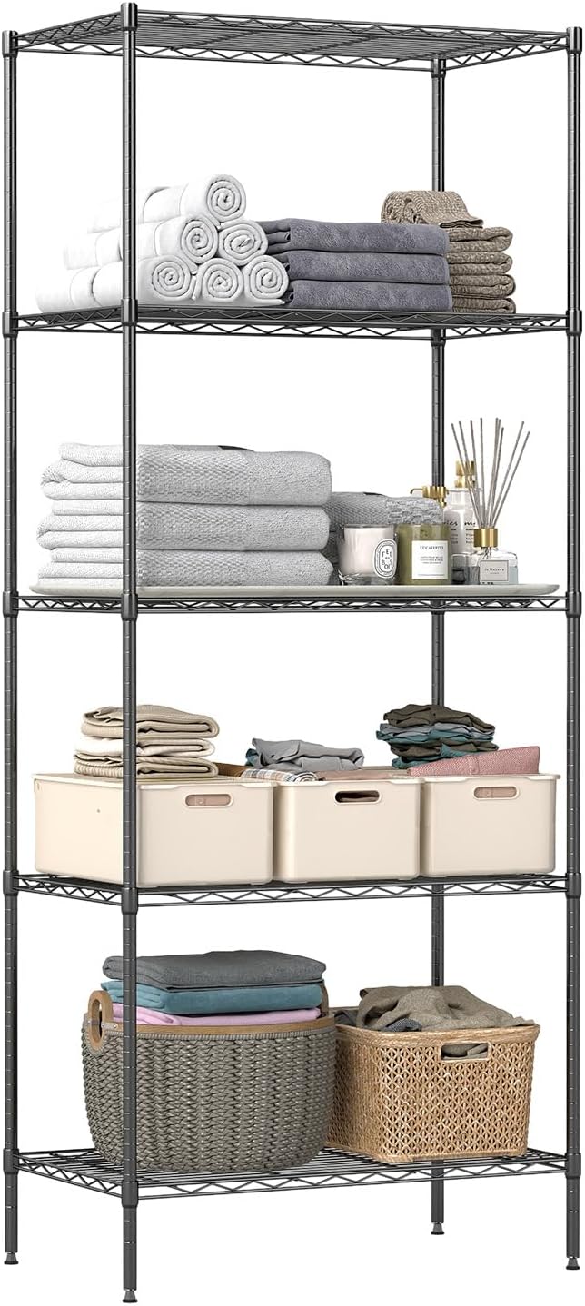 BestOffice, 4-Tier Wire Storage Shelves, 36x14x54, Black, with Adjustable Racks, Heavy-Duty Metal Shelf, Holds Up to 1000 lbs, No-Tool Assembly