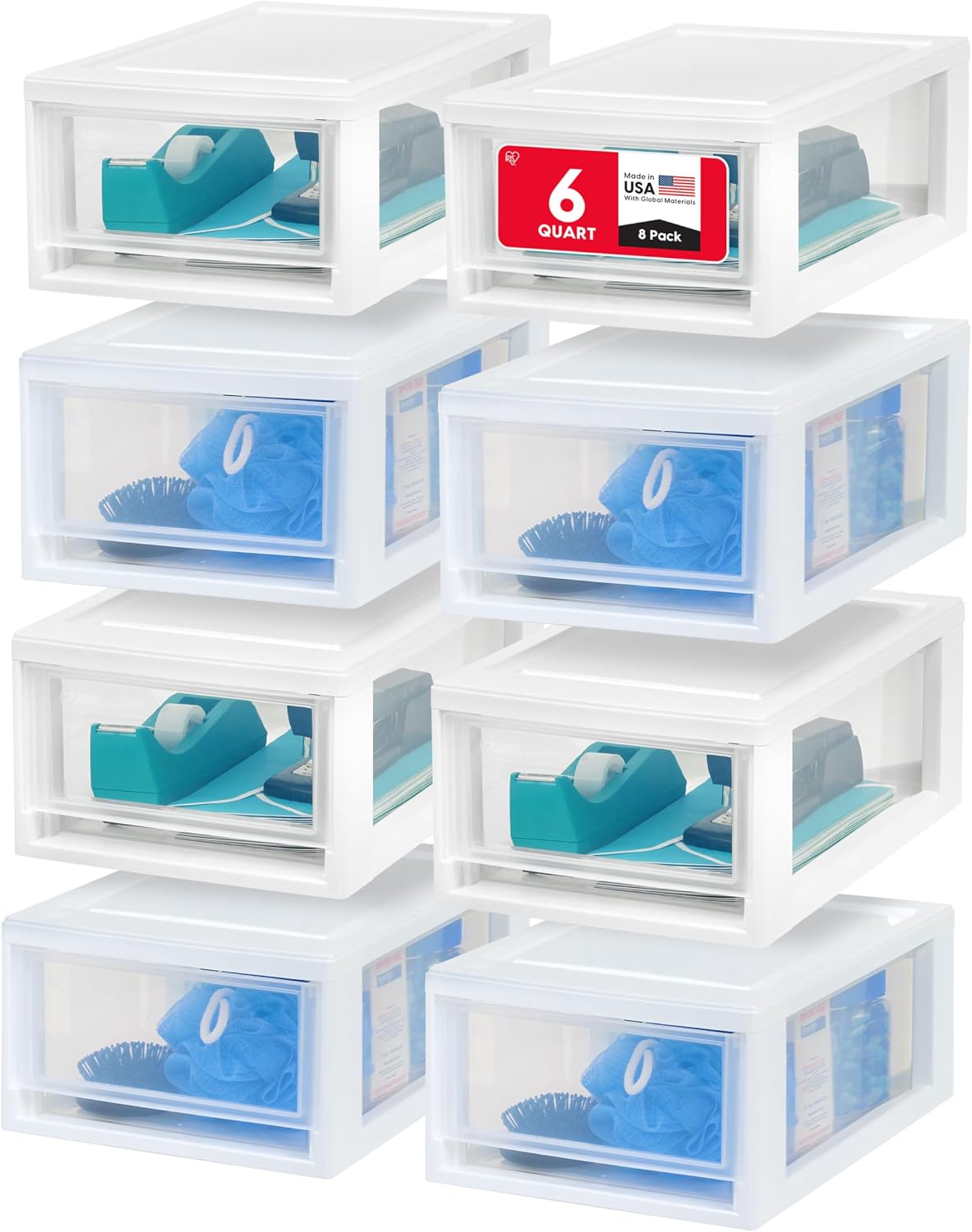 IRIS USA 4-Pack, 27 Qt. Under Bed Storage Bin with Sliding Drawers, White, Store seasonal clothing, shoes, blankets