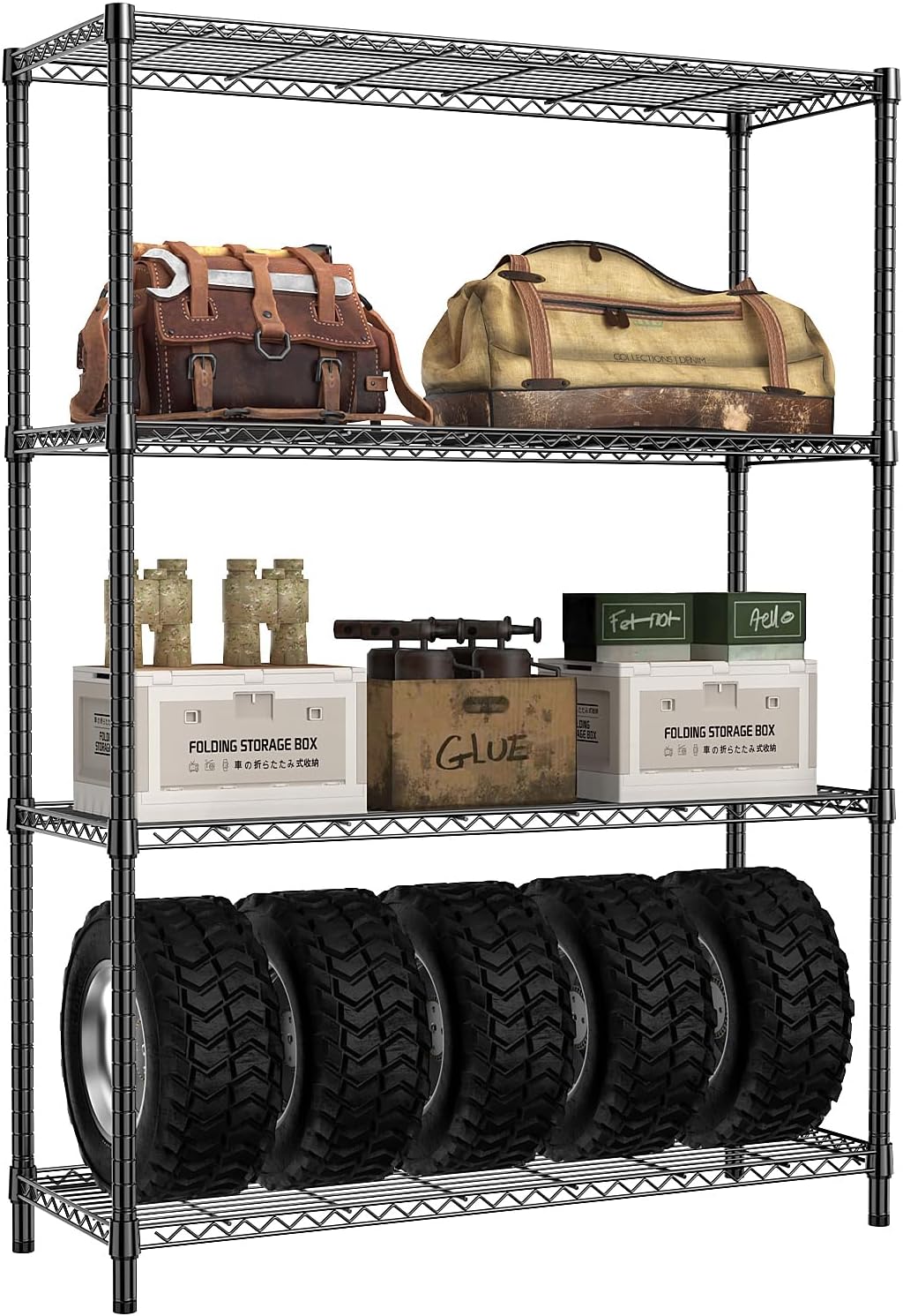 Garage Shelving Wide Storage Shelves 4 Tier Metal Shelves 3200 LBS Heavy Duty Adjustable Utility Shelf Rack Black 23.6" D x 53.1" W x 73.6" H