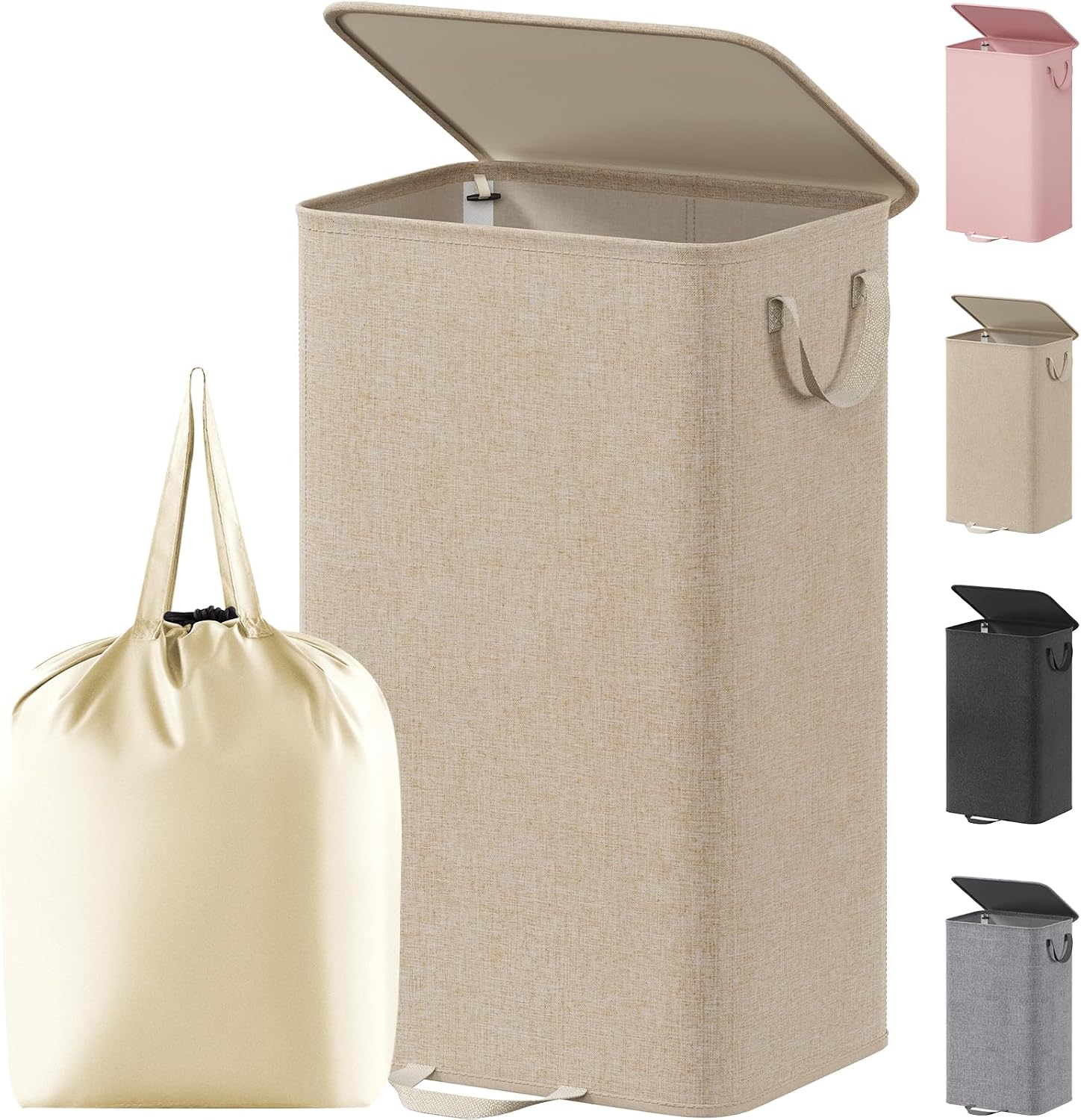 Lifewit Double Laundry Hamper with Lid and Removable Laundry Bags, Large Collapsible 2 Dividers Dirty Clothes Basket with Handles for Bedroom Laundry