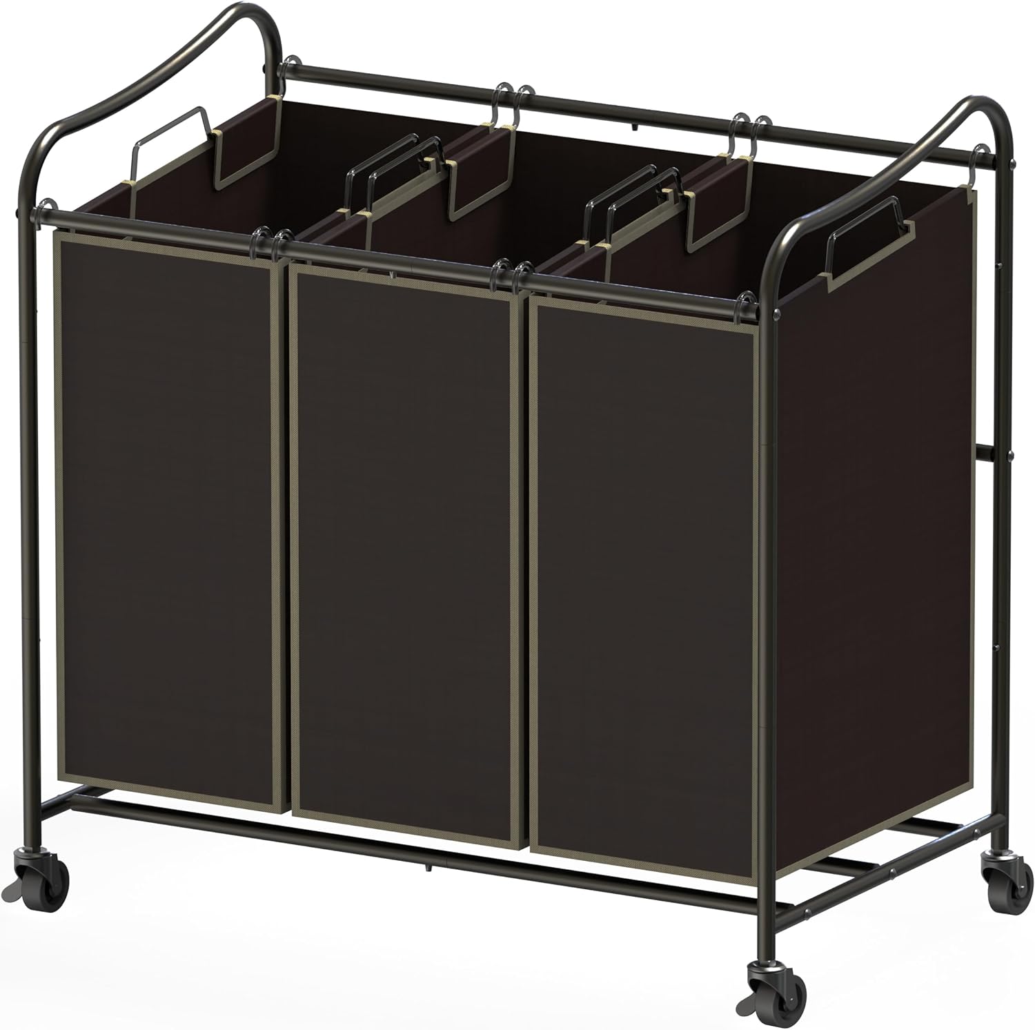 Simple Houseware Heavy Duty 3-Bag Laundry Sorter Rolling Cart, Assorted, Removable Bags and Lockable Wheels for Laundry Room Organization