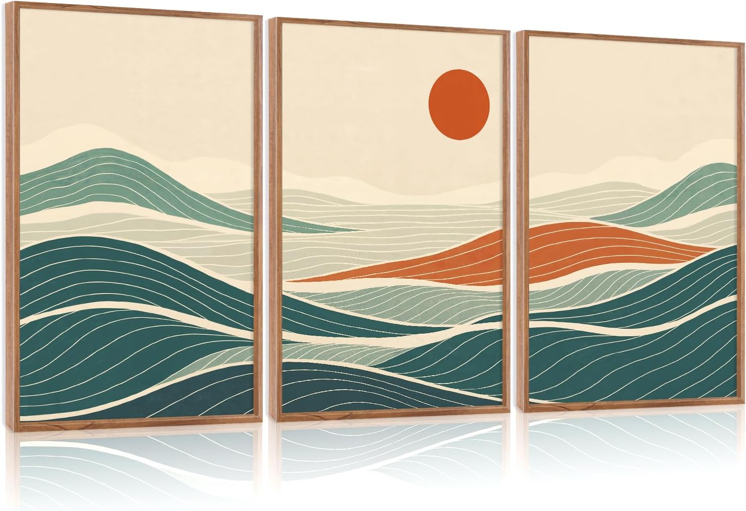 Beach Sunrise Framed Canvas Wall Art Set, Ocean Waves Wall Decor, Coastal Artwork Spiritual Painting