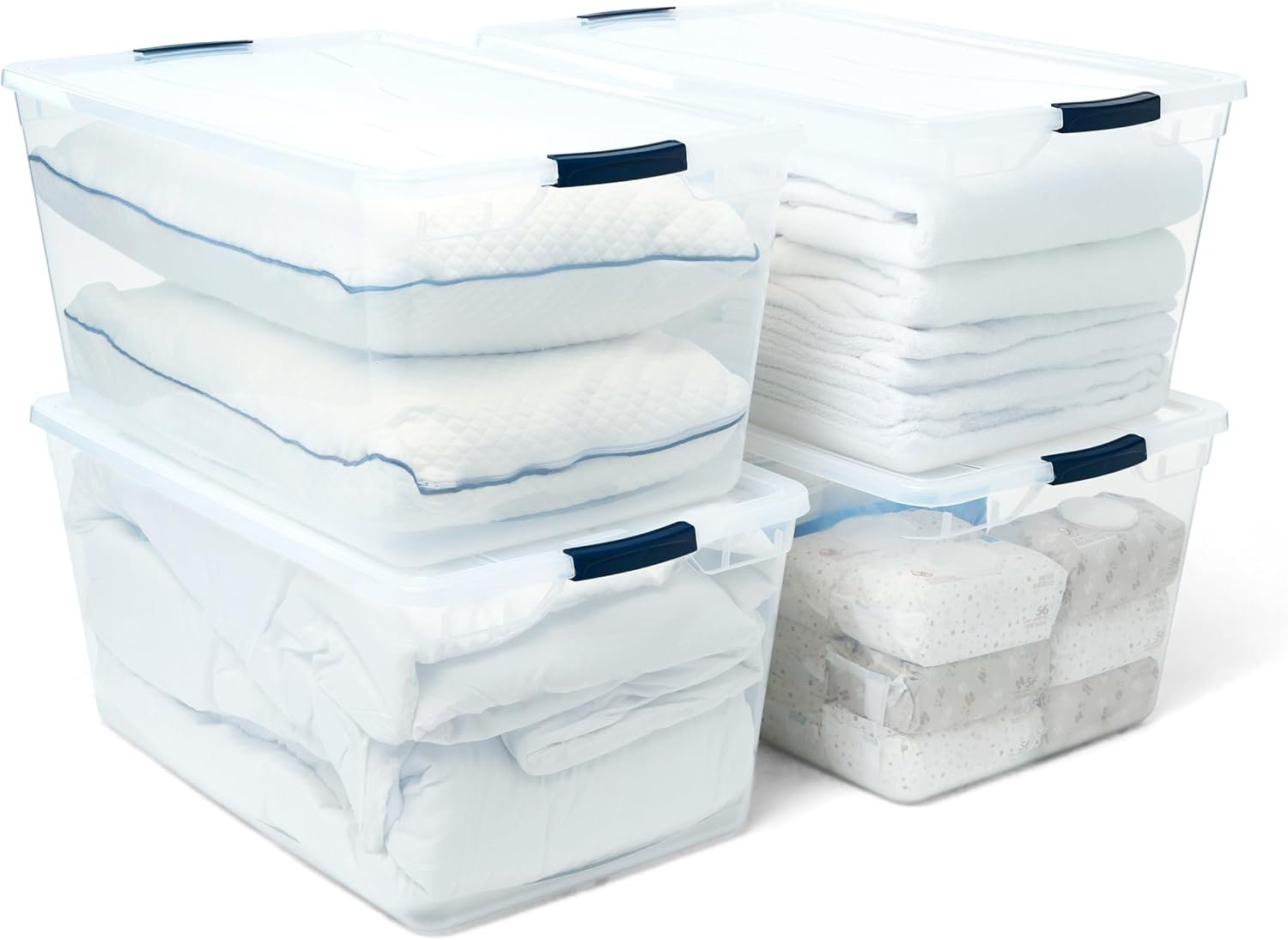 Rubbermaid Cleverstore 42 Quart Stackable Plastic Storage Bin with Lids for Garage, Closet, and Classroom, Clear, 4 Pack