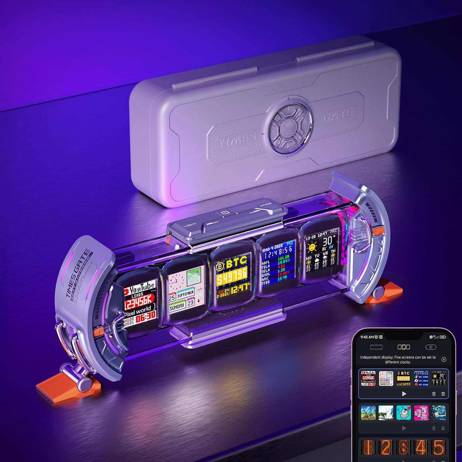 Divoom Times Gate - Cute Gaming Digital Clock with Smart App-Controlled, Support Weather Forecast, Stock Market/Exchange Rate, Social Media