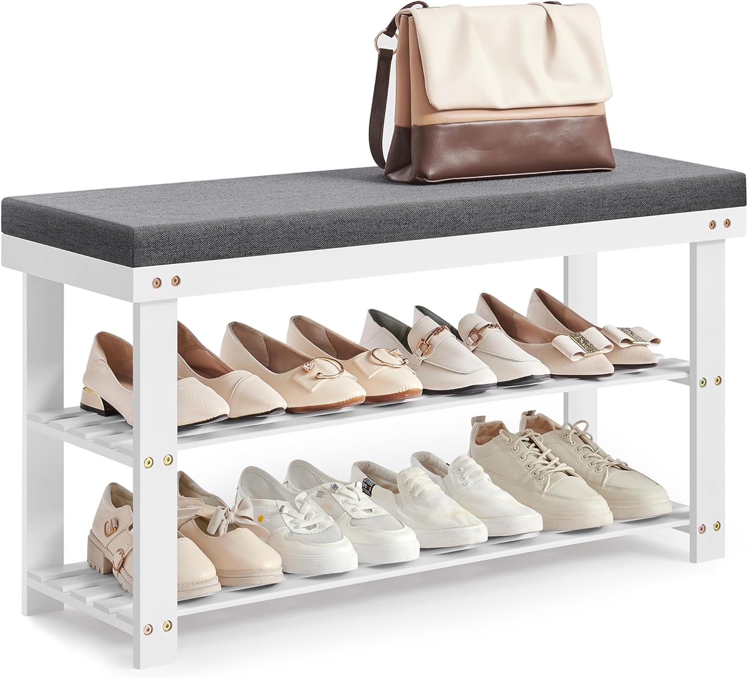 SONGMICS Bamboo Shoe Bench, 3-Tier Shoe Rack Organizer for Entryway, Living Room, Bench Seat Holds Up to 300 lb, 11.9 x 28.3 x 19.2 Inches