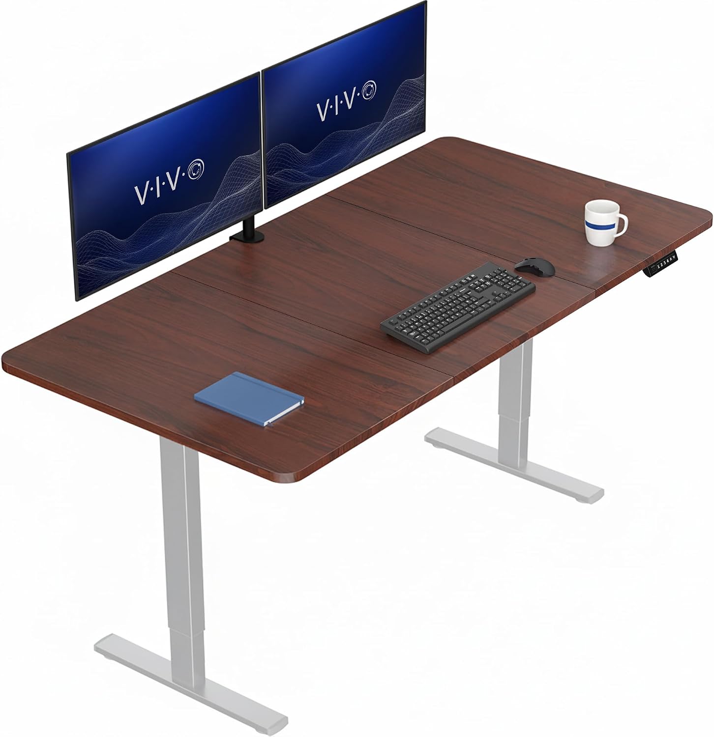 VIVO Electric 63 x 32 in Standing Desk, Memory Height Adjustment, 1B Series, Holds 220 lbs, Dark Walnut Top Black Frame, DESK-KIT-1B1D
