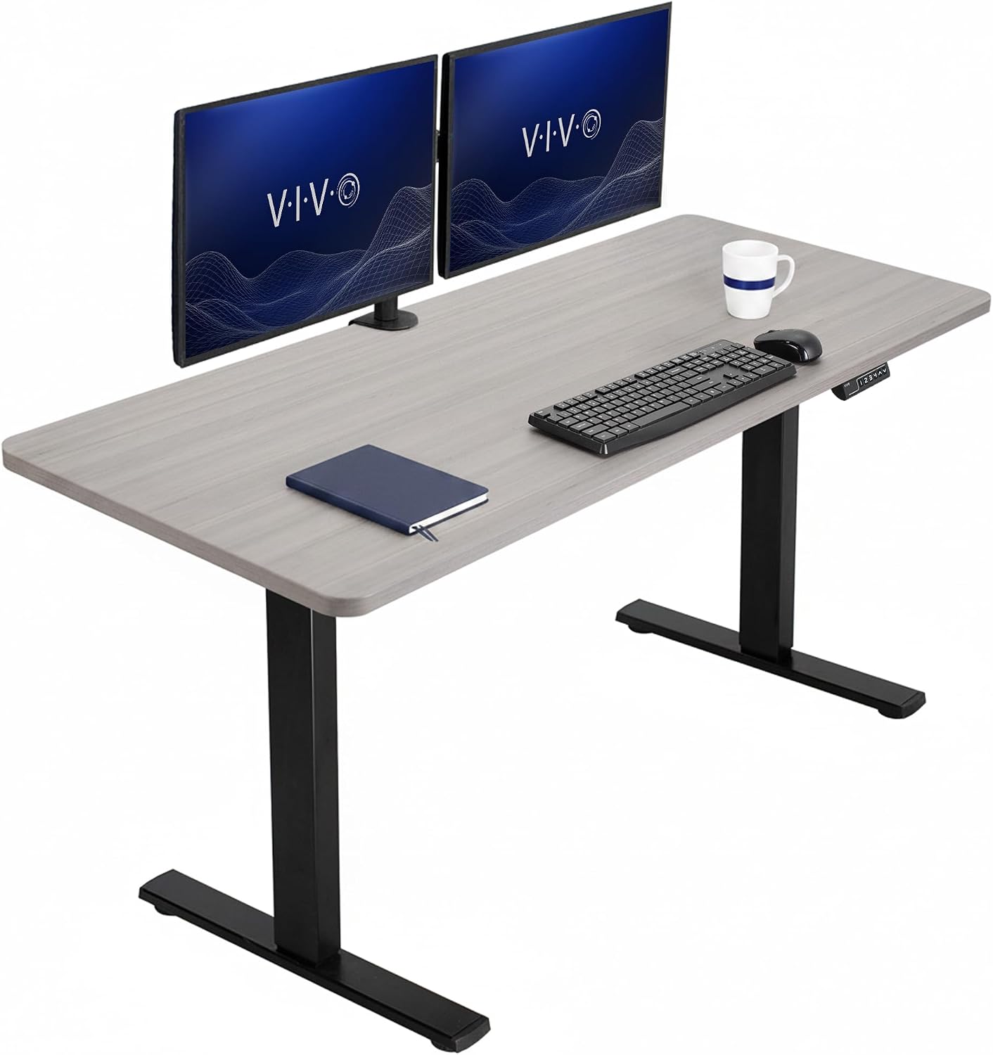 VIVO Electric 63 x 32 in Standing Desk, Memory Height Adjustment, 1B Series, Holds 220 lbs, Dark Walnut Top Black Frame, DESK-KIT-1B1D