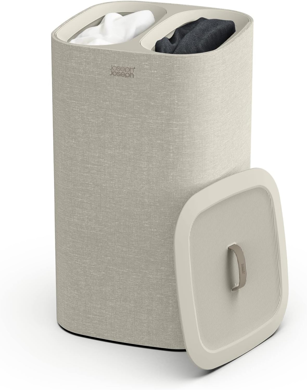 Joseph Joseph Tota 90 liter/23.8 gallon Laundry Hamper Separation Basket with lid, 2 Removable Washing Bags with Handles - Ecru