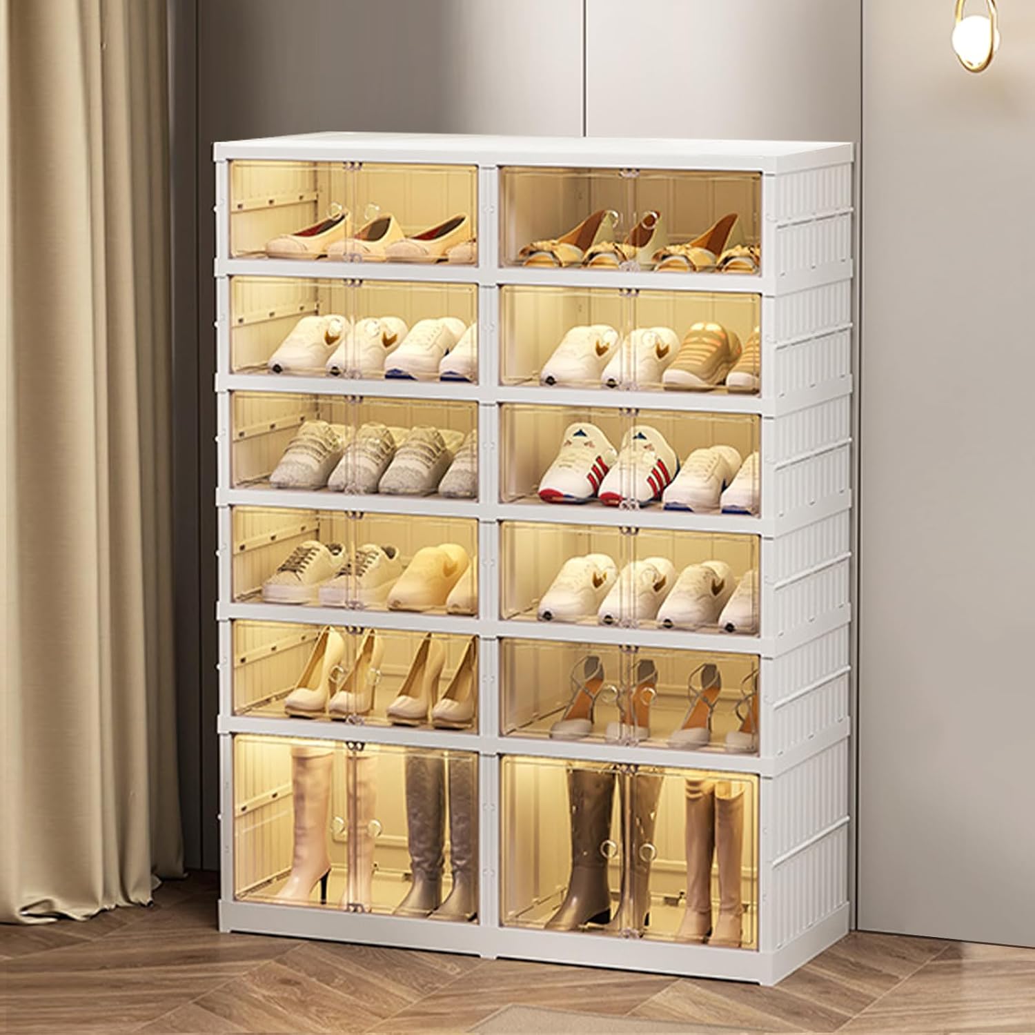 Collapsible Shoe Rack Organizer 9 Tiers-36 Pairs Foldable Shoe Cabinet with Doors, Large Plastic Folding Shoe Cabinet