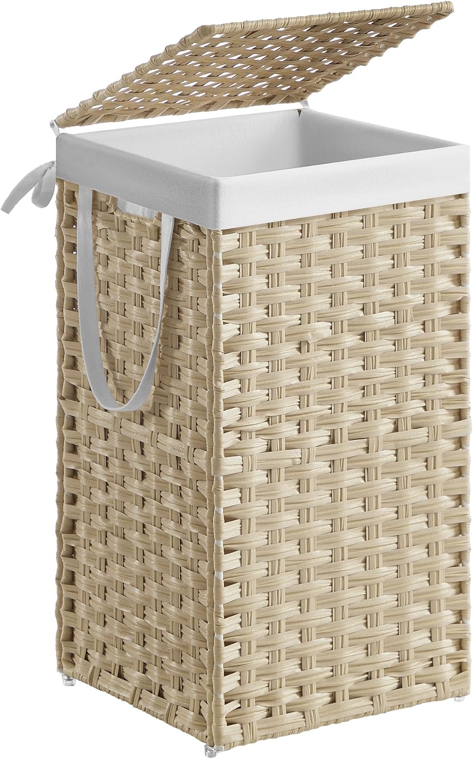 SONGMICS Laundry Hamper with Lid, 23.8 Gallon (90 L) Synthetic Rattan Clothes Laundry Basket with Lid and Handles, Foldable, Removable Liner
