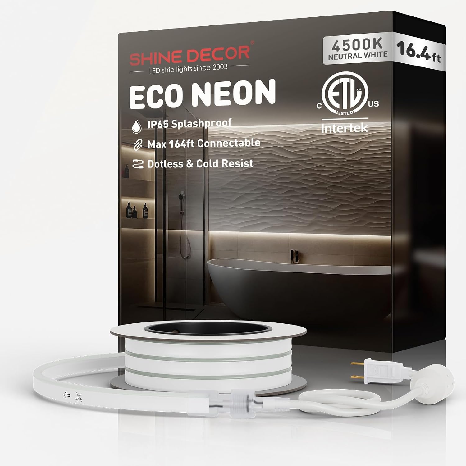 Shine Decor LED Neon Rope Lights Connectable, 131.2FT Flexible AC 110V 120V Neon LED Strip Lights(Warm White) Outdoor Waterproof