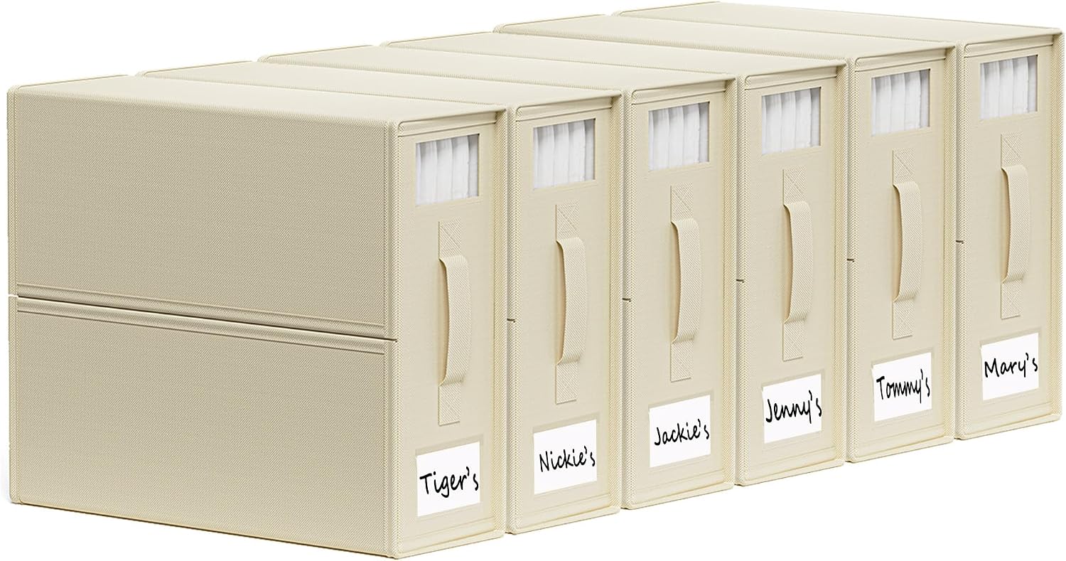 SUOCO SheetCube Bed Sheet Organizers and Storage 6 Pack, Foldable Linen Closet Organizer with Window and Label