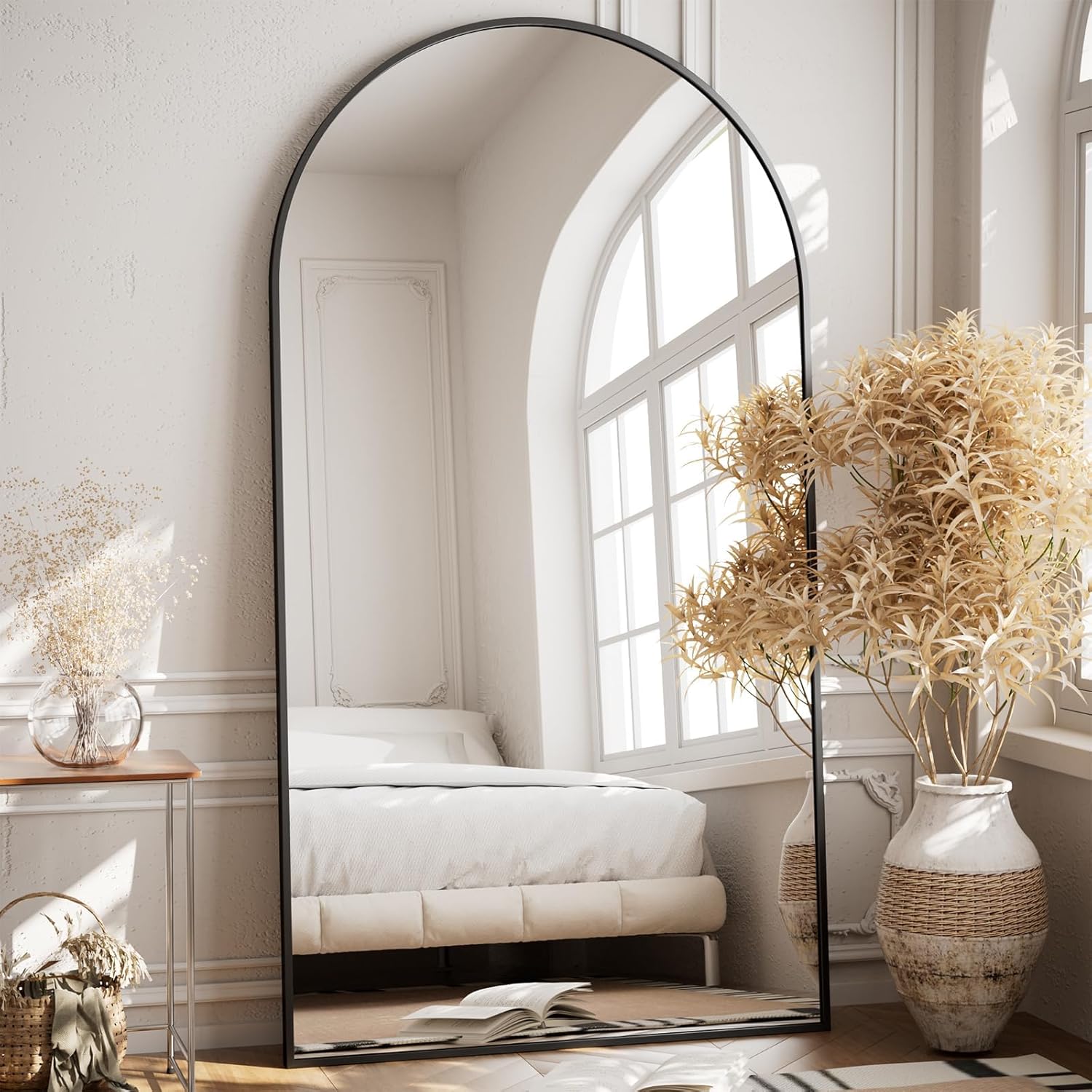VooBang 35"x78" Gold Large Arched Floor Full Length Dressing Body Mirror, Shatterproof Tempered Glass, Modern Minimalist Chic Room Decor