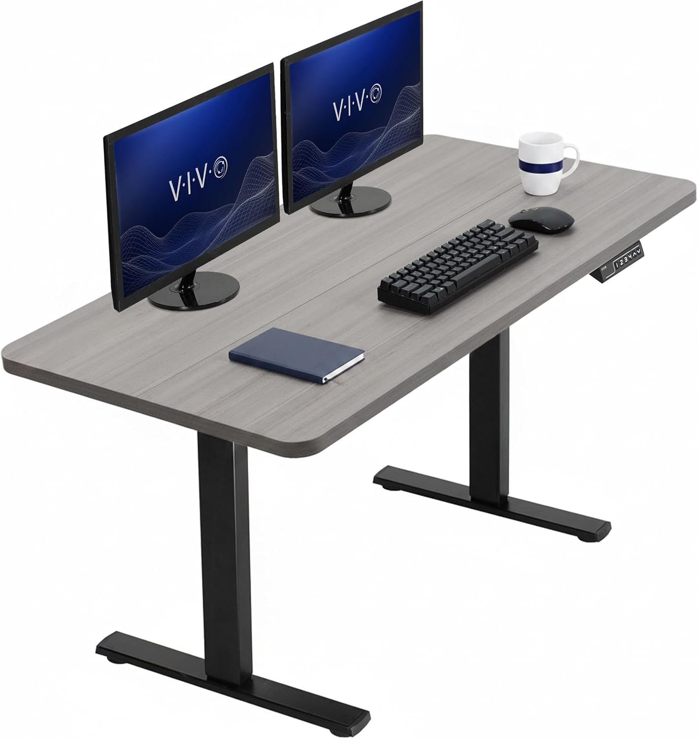 VIVO Electric 63 x 32 in Standing Desk, Memory Height Adjustment, 1B Series, Holds 220 lbs, Dark Walnut Top Black Frame, DESK-KIT-1B1D