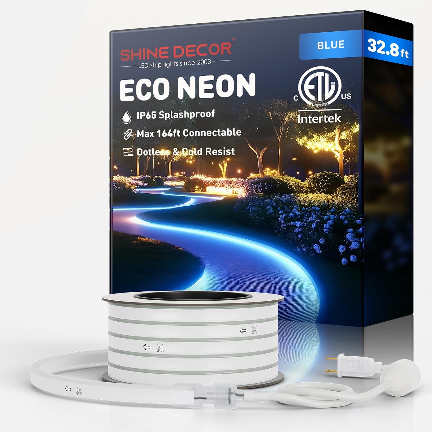 Shine Decor LED Neon Rope Lights Connectable, 131.2FT Flexible AC 110V 120V Neon LED Strip Lights(Warm White) Outdoor Waterproof