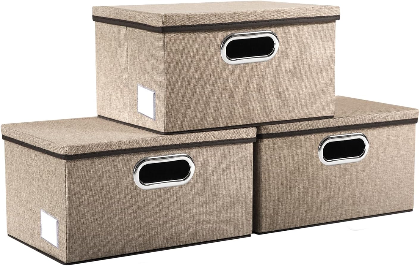 PRANDOM Large Collapsible Storage Bins with Lids 3-Pack Linen/Cotton Blend Foldable Storage Boxes Organizer Containers Baskets Cube with Cover for