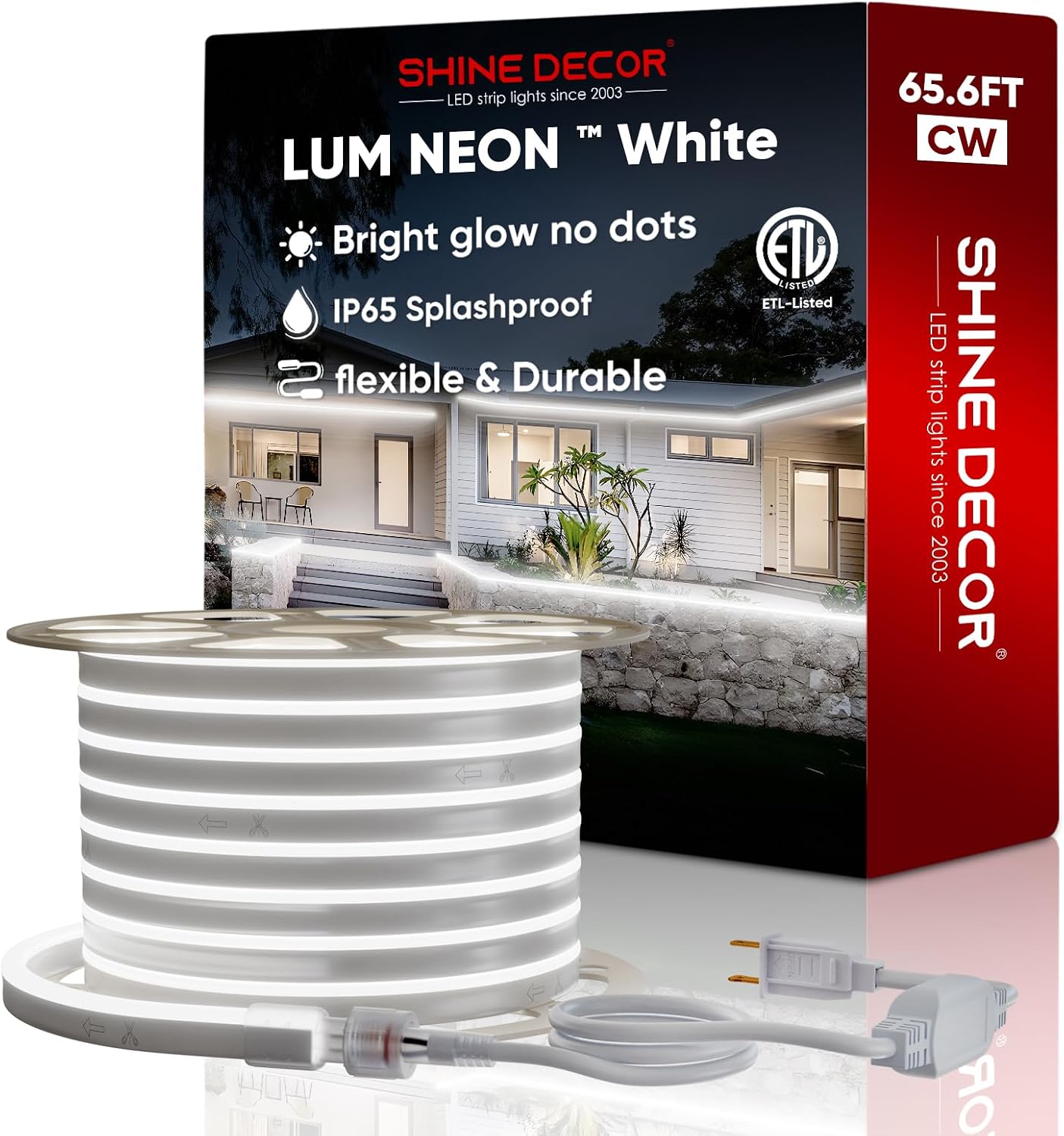 Shine Decor LED RGB Neon Rope Lights AC 120V, Expandable and Cuttable Bright Strip Lighting with Remote, Dimmable Color Changing