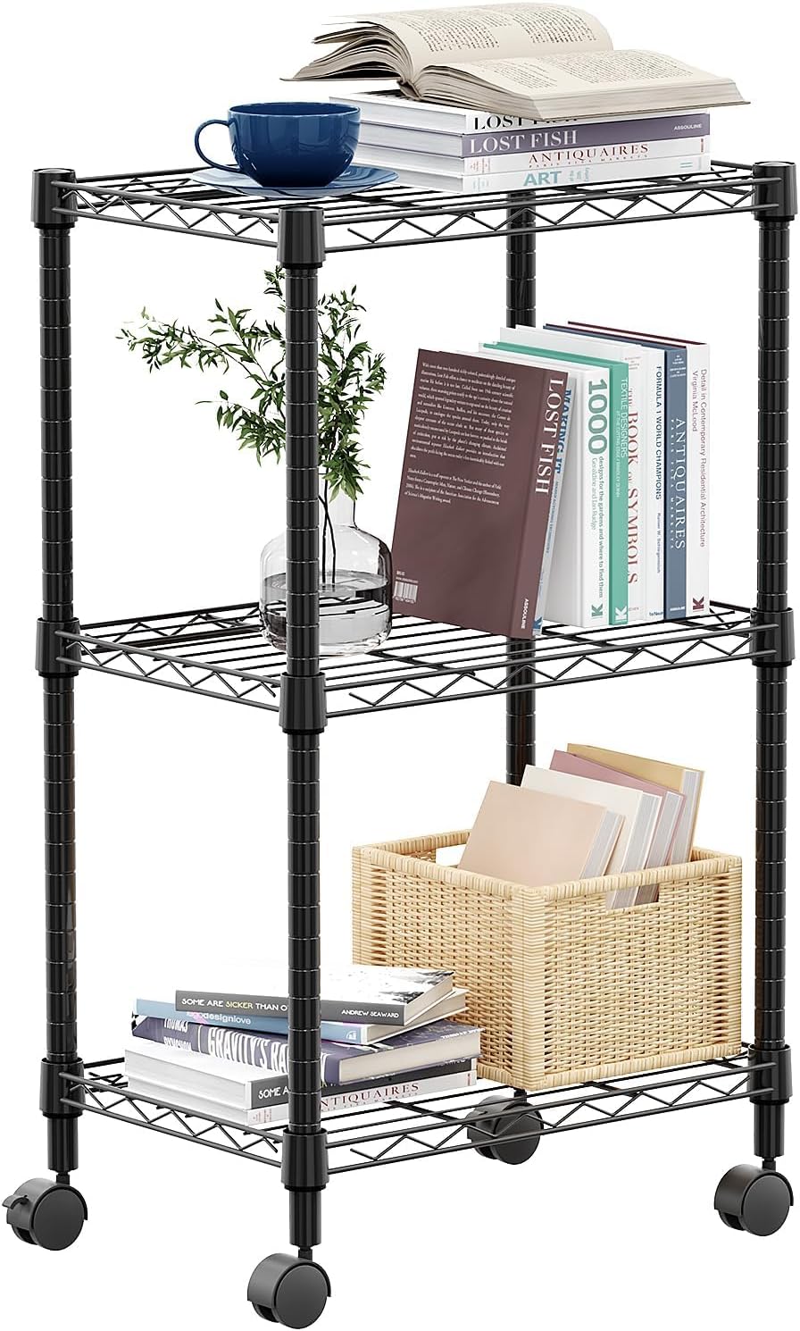 M MZG 5-Shelf Storage Shelves, Wire Shelving Heavy Duty Metal Storage Shelving Unit Adjustable Garage Shelving Rack Pantry Kitchen (Chrome, 4 Tier