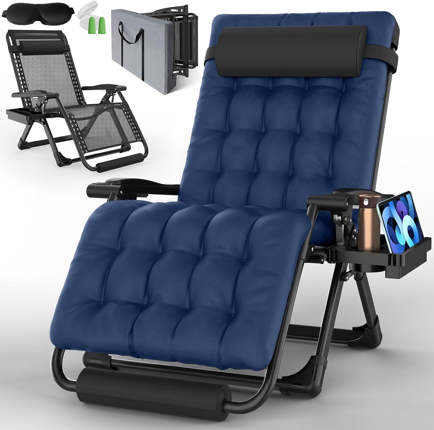 YOMIFUN Oversized Zero Gravity Chair with Storage Bag, 33" XXL Lounge Chair with Thickened Cushion and Headrest