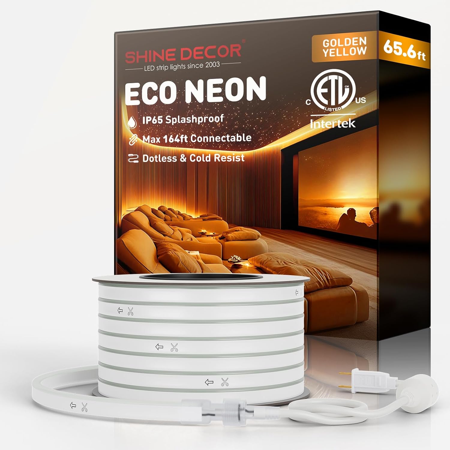 Shine Decor LED Neon Rope Lights Connectable, 131.2FT Flexible AC 110V 120V Neon LED Strip Lights(Warm White) Outdoor Waterproof
