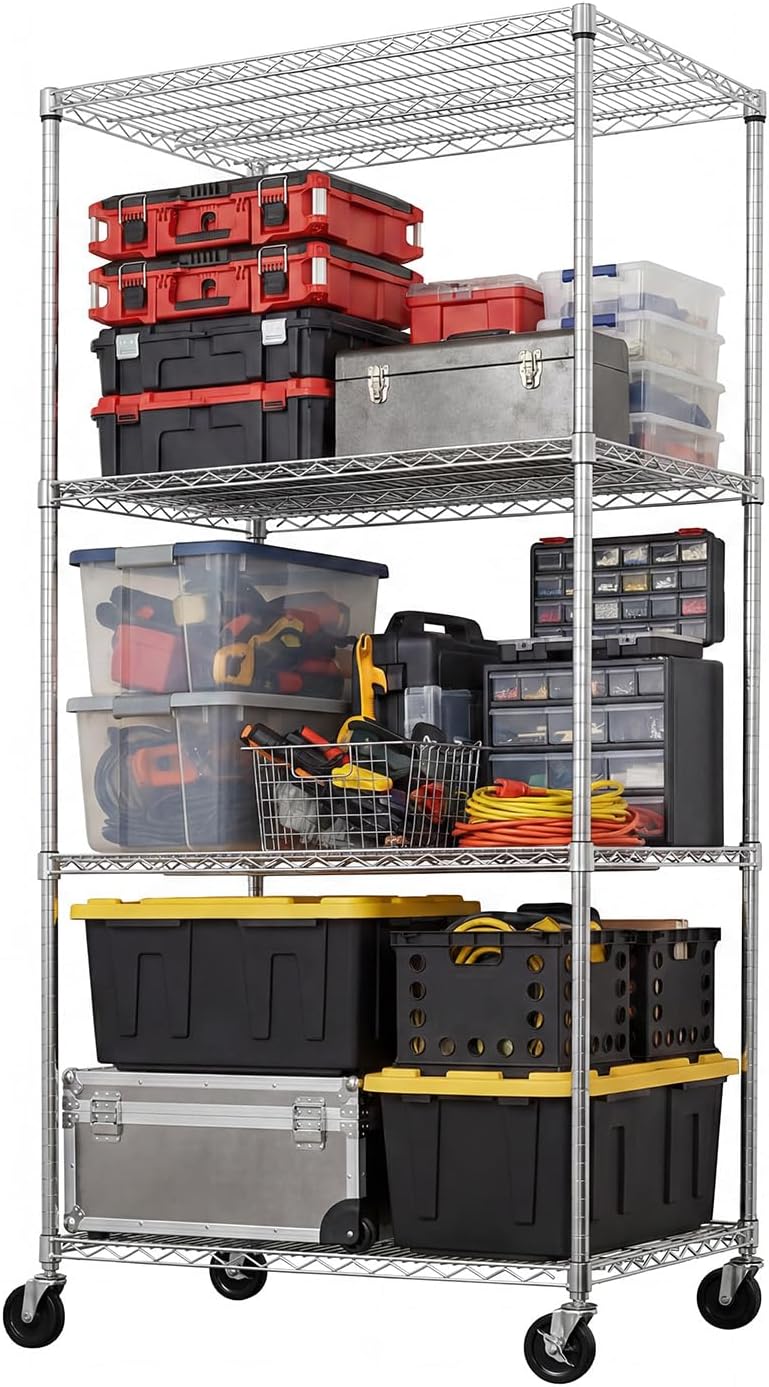 SafeRacks NSF 4-Tier Heavy Duty Steel Wire Rack with Wheels (24"x60"x72")