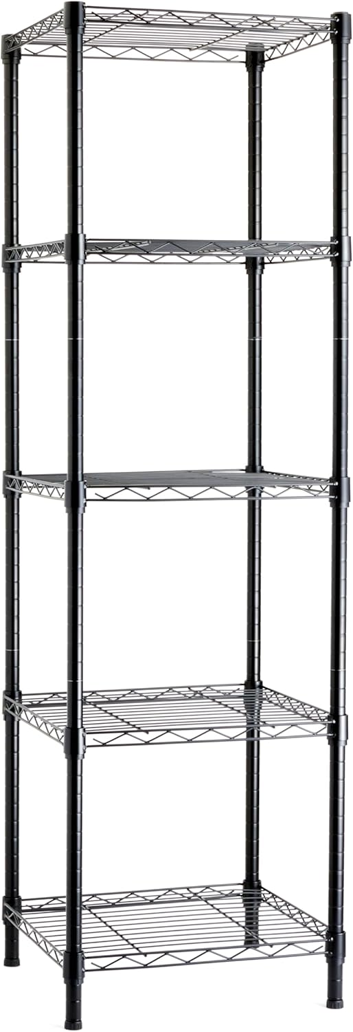 Amazon Basics 5-Shelf Adjustable, Heavy Duty Storage Shelving Unit on 4" Wheel Casters, Easy to Move Portable Wire Shelving
