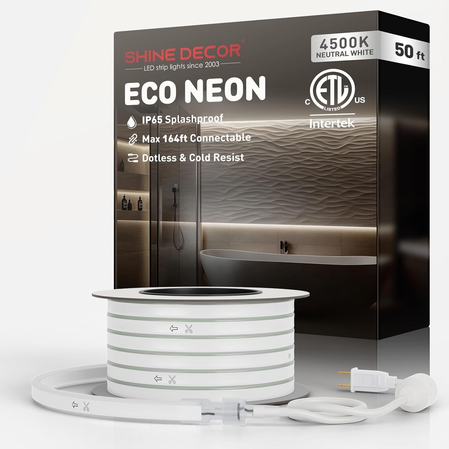 Shine Decor LED Neon Rope Lights Connectable, 131.2FT Flexible AC 110V 120V Neon LED Strip Lights(Warm White) Outdoor Waterproof