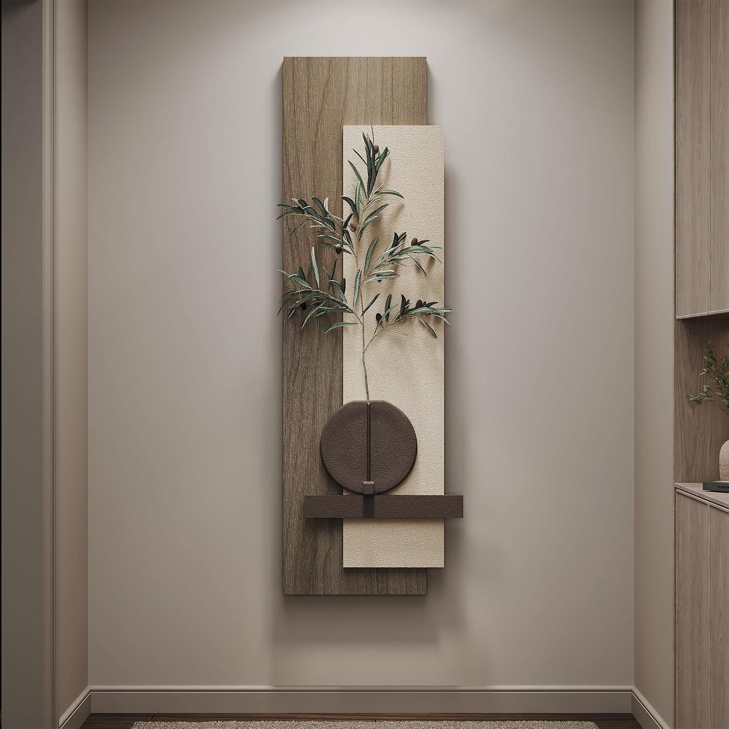 3D Wood Textured Large Neutral Abstract Wall Art, Modern Beige Brown Geometric Paintings Artwork for Walls-Minimalist Wooden Wall Art Decor for Living