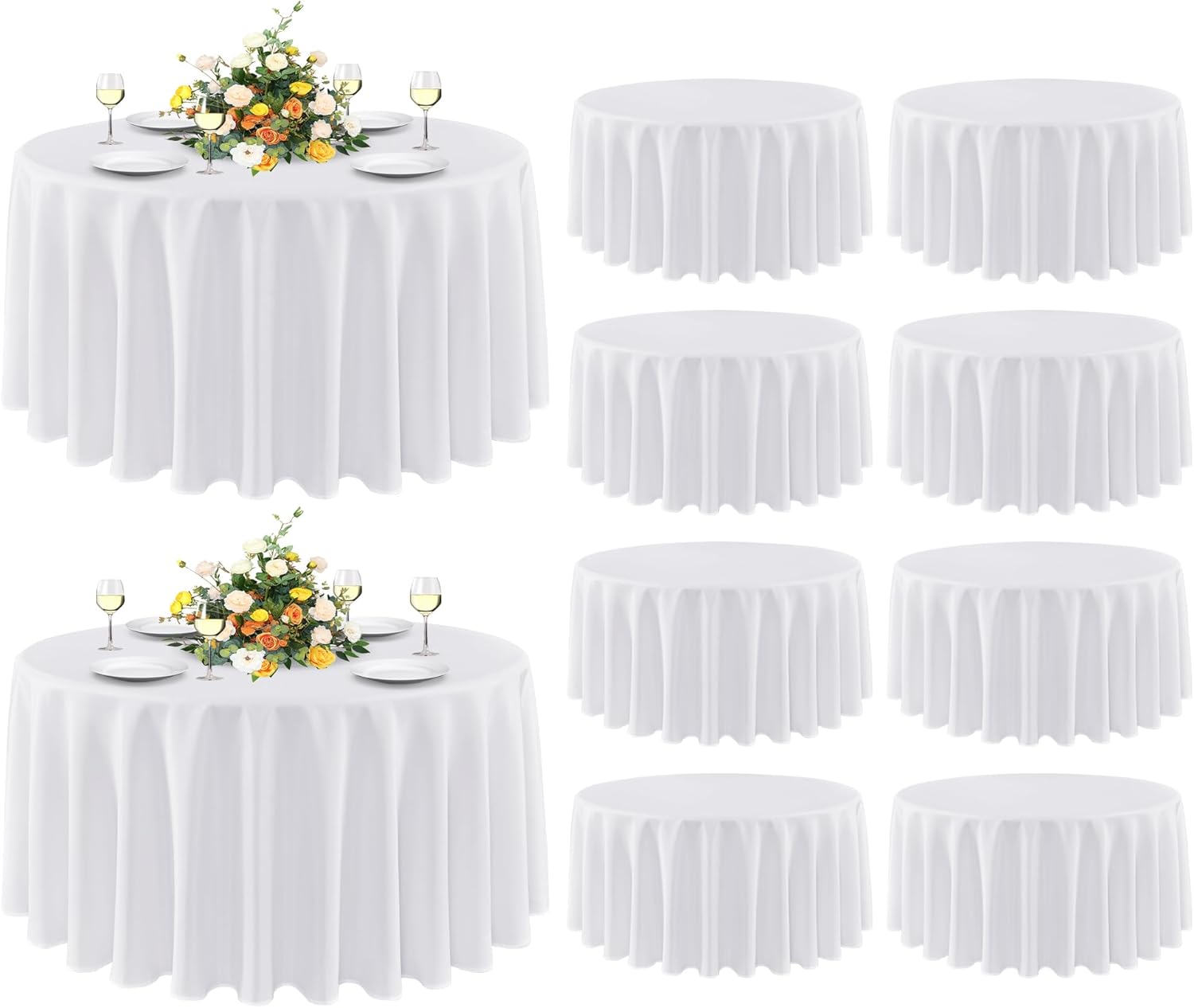sancua 6 Pack Round Tablecloth 120 Inch White, Stain and Wrinkle Resistant Table Cloth - Washable Polyester Table Cover for Dining Tables
