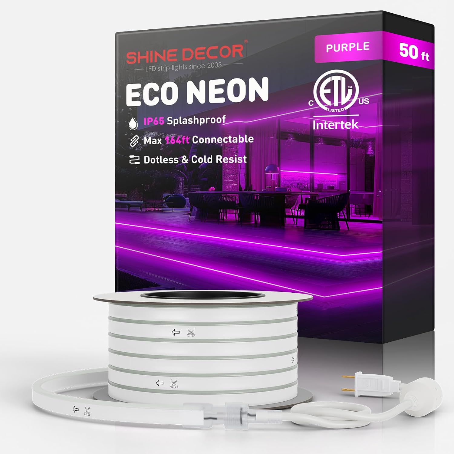 Shine Decor LED Neon Rope Lights Connectable, 131.2FT Flexible AC 110V 120V Neon LED Strip Lights(Warm White) Outdoor Waterproof