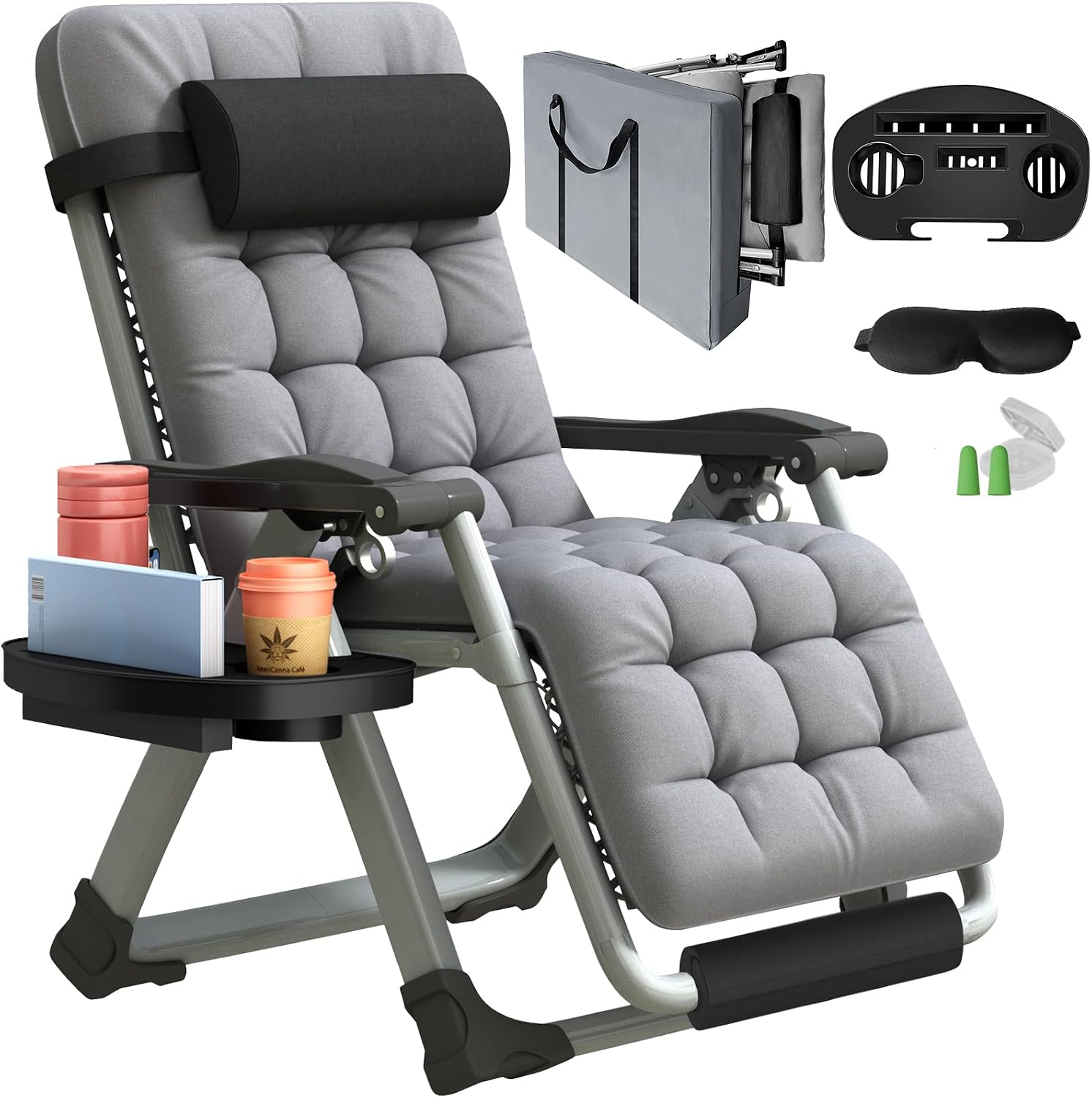 YOMIFUN Oversized Zero Gravity Chair with Storage Bag, 33" XXL Lounge Chair with Thickened Cushion and Headrest