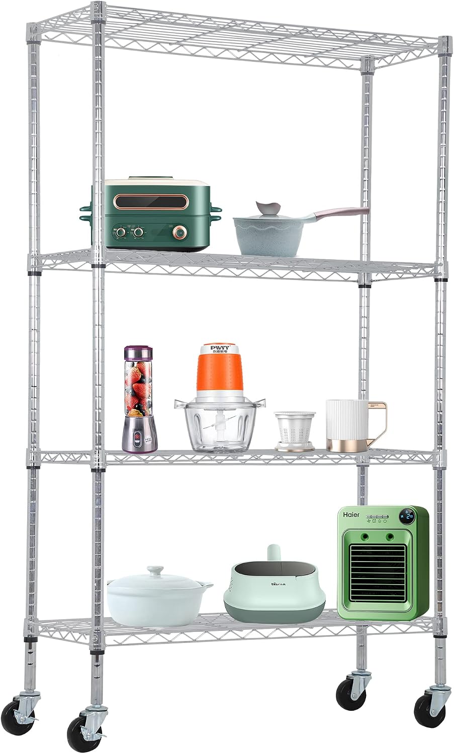 BestOffice, 4-Tier Wire Storage Shelves, 36x14x54, Black, with Adjustable Racks, Heavy-Duty Metal Shelf, Holds Up to 1000 lbs, No-Tool Assembly