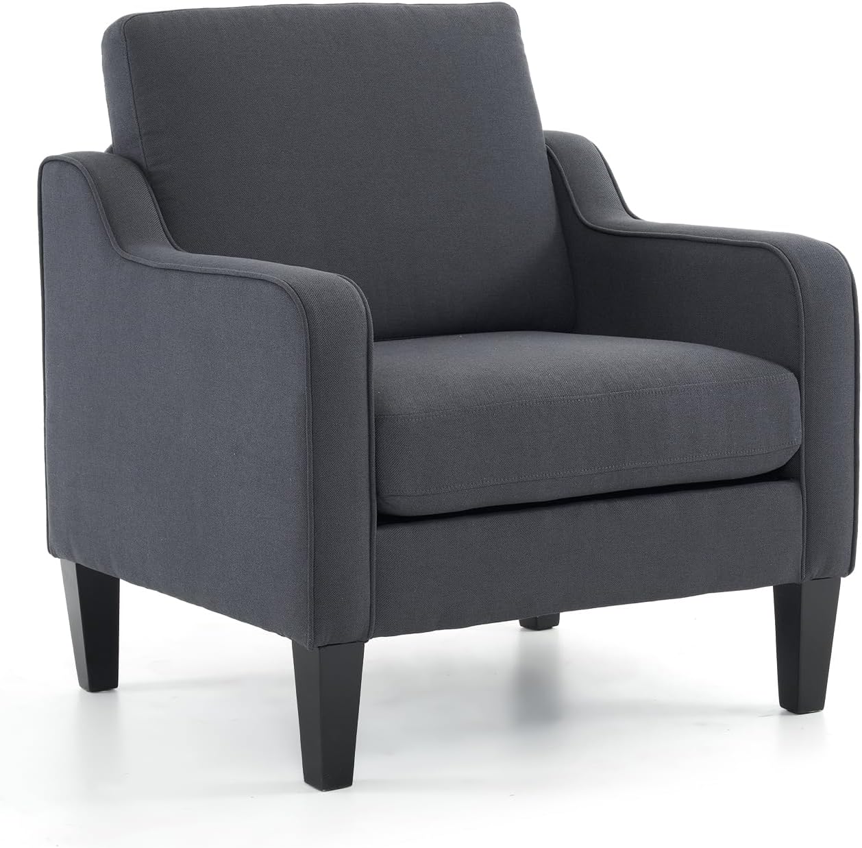 VINGLI Mid Century Modern Accent Chair, Light Grey Fabric Accent Chairs for Living Room Upholstered Armchair with Scooped Arms for Bedroom, Apartment