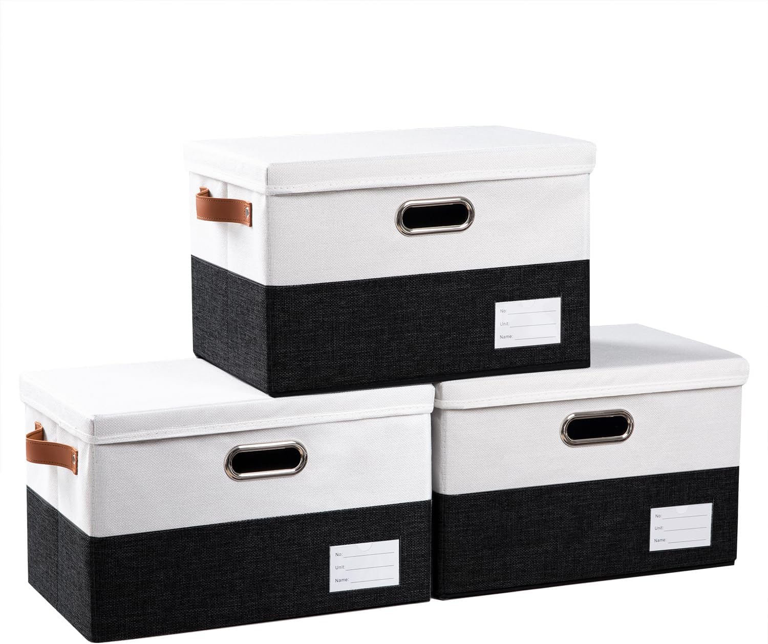 PRANDOM Large Collapsible Storage Bins with Lids 3-Pack Linen/Cotton Blend Foldable Storage Boxes Organizer Containers Baskets Cube with Cover for