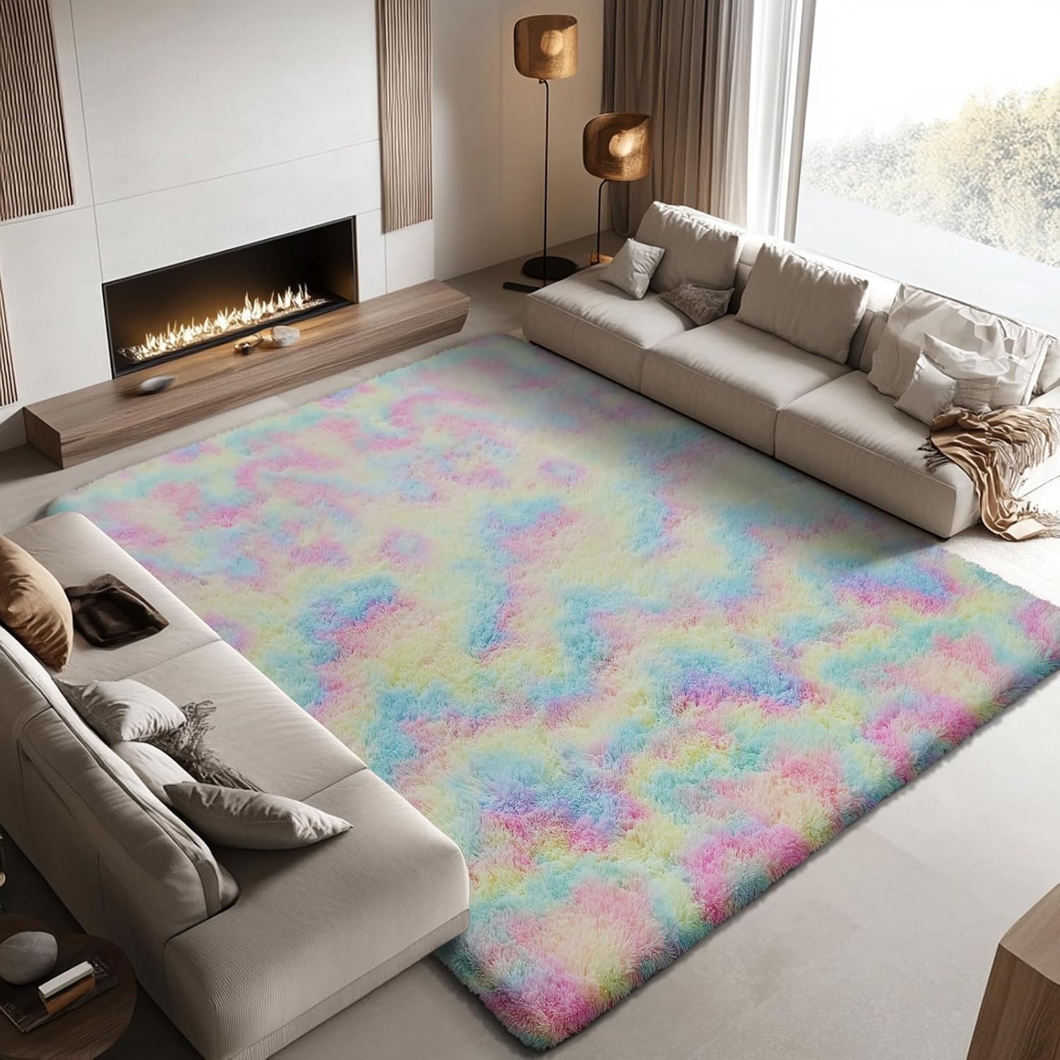junhejiamei Area Rugs 9x12 Living Room, Large Area Rug Shaggy Carpet Soft Plush Furry Bedside Rug