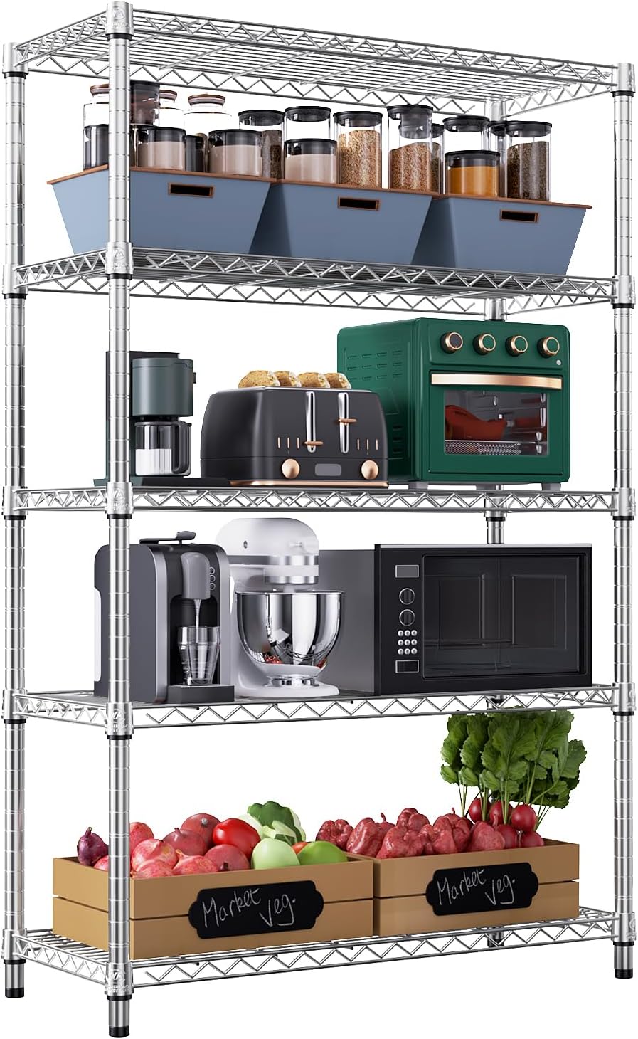 M MZG 750 lbs 3 Tier Shelf Metal Storage Shelves Wire Rack Closet Organizers with PP Board for Garage Kitchen Bathroom Laundry Chrome 11.8" D x 21.7"