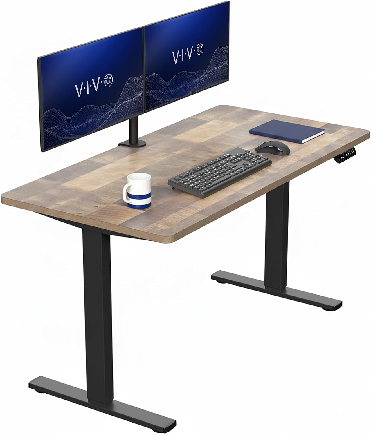 VIVO Electric 63 x 32 in Standing Desk, Memory Height Adjustment, 1B Series, Holds 220 lbs, Dark Walnut Top Black Frame, DESK-KIT-1B1D