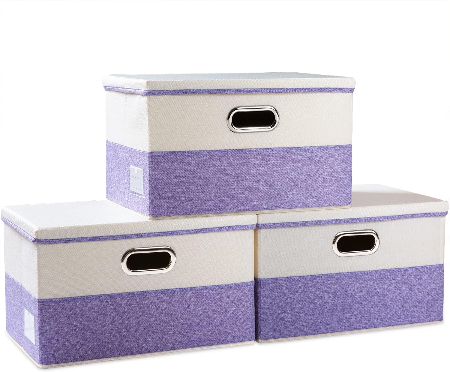 PRANDOM Large Collapsible Storage Bins with Lids 3-Pack Linen/Cotton Blend Foldable Storage Boxes Organizer Containers Baskets Cube with Cover for