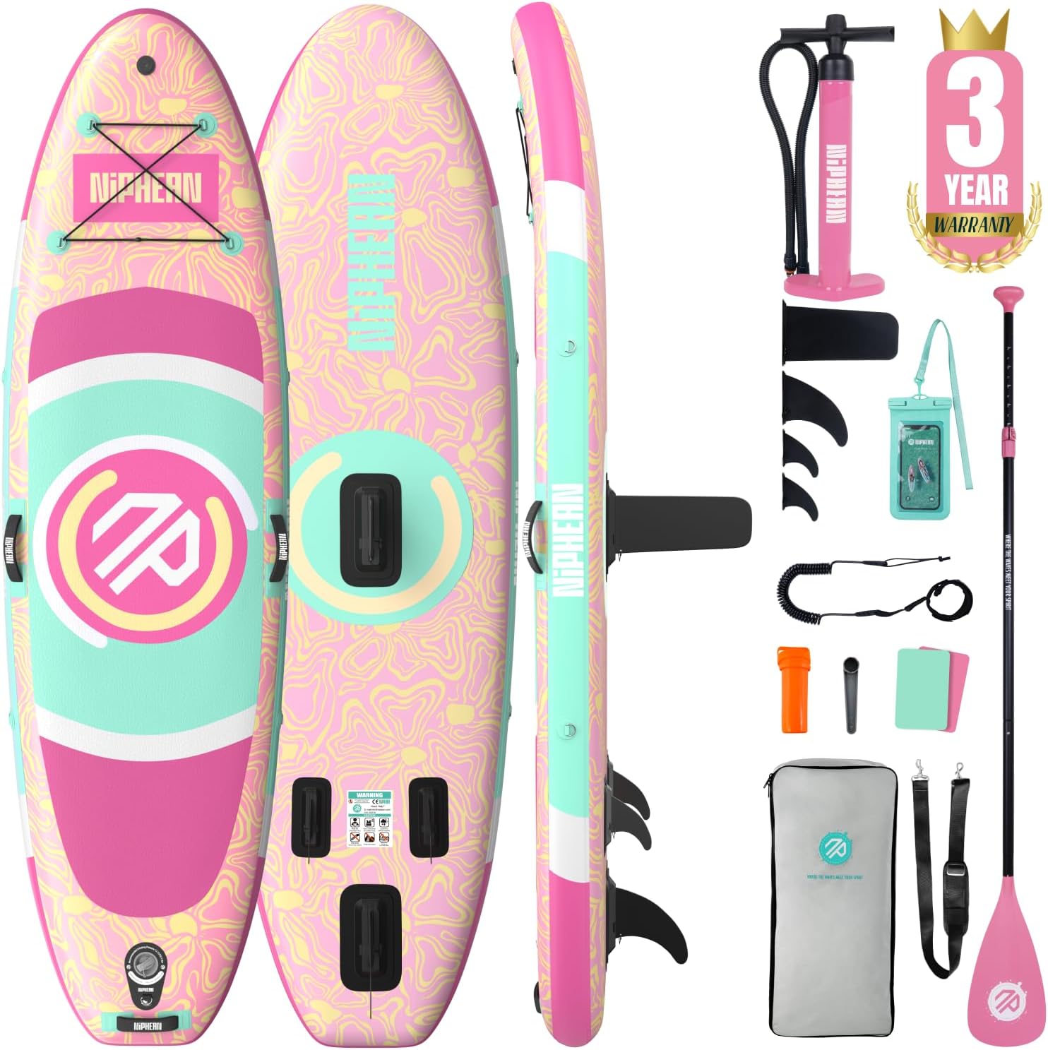 Niphean 10' Inflatable Paddle Board, Ultra-Light SUP for Beginners, Versatile Yoga Paddle Board with Durable SUP Accessories, 400lbs Capacity
