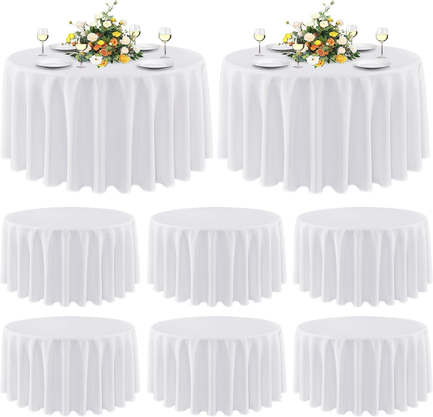 sancua 6 Pack Round Tablecloth 120 Inch White, Stain and Wrinkle Resistant Table Cloth - Washable Polyester Table Cover for Dining Tables