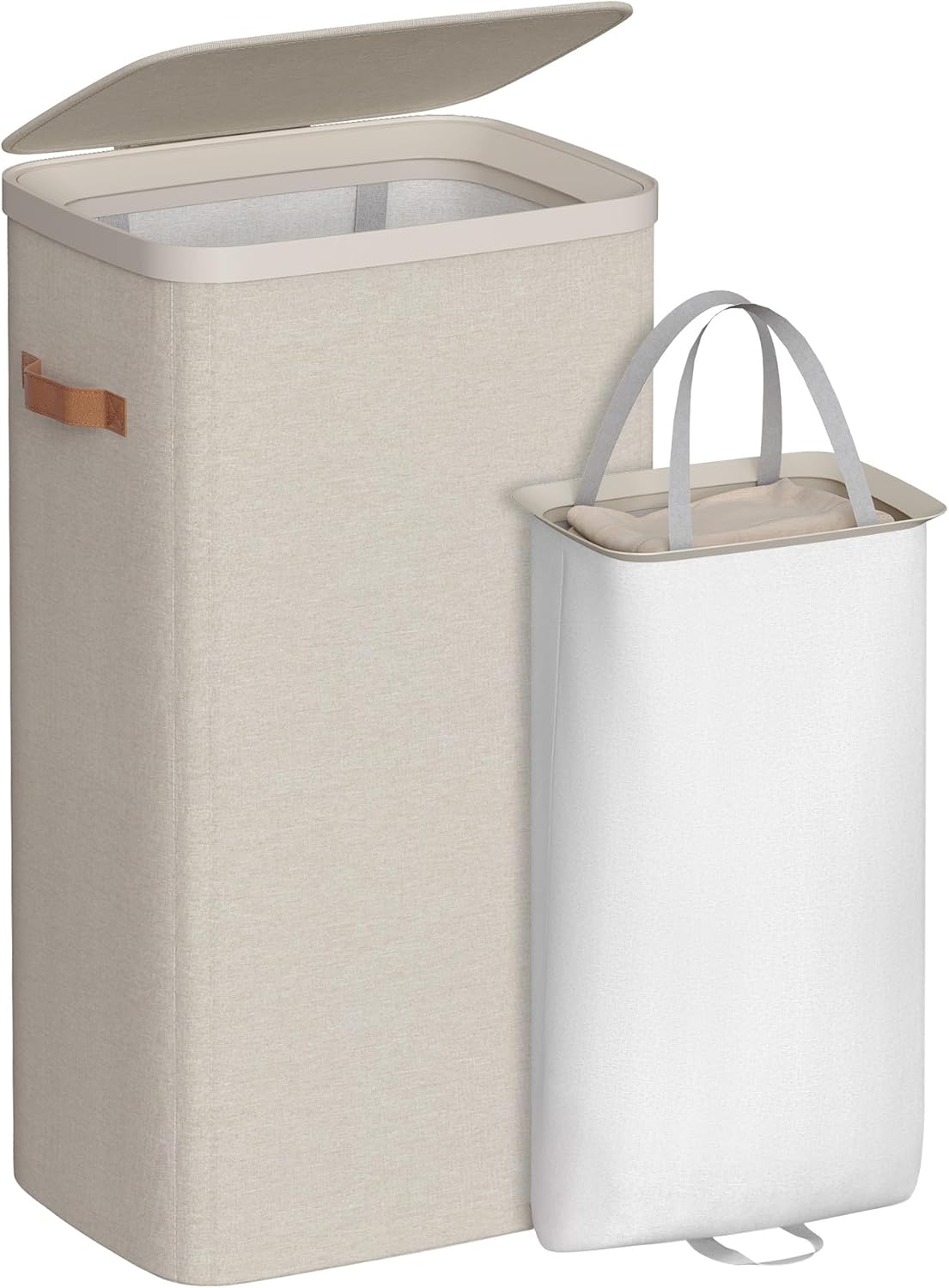 SONGMICS Laundry Basket, 44.9 Gal. Laundry Hamper, 2 Compartments, Easy Assembly, with Lid and Handles, Removable Liners, 22 x 15.7 x 29.5 Inches