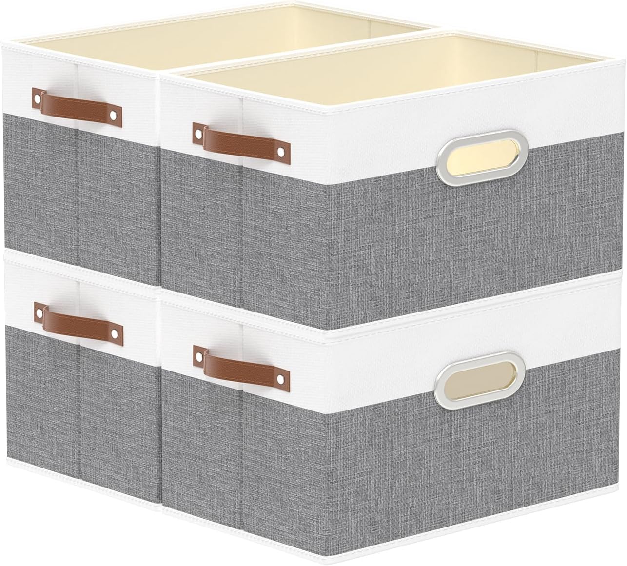 Yawinhe Foldable Storage Baskets for Shelves, 16.9x11.8x10.2in, Beige, 6-Pack, Collapsible Storage Bins for Towels