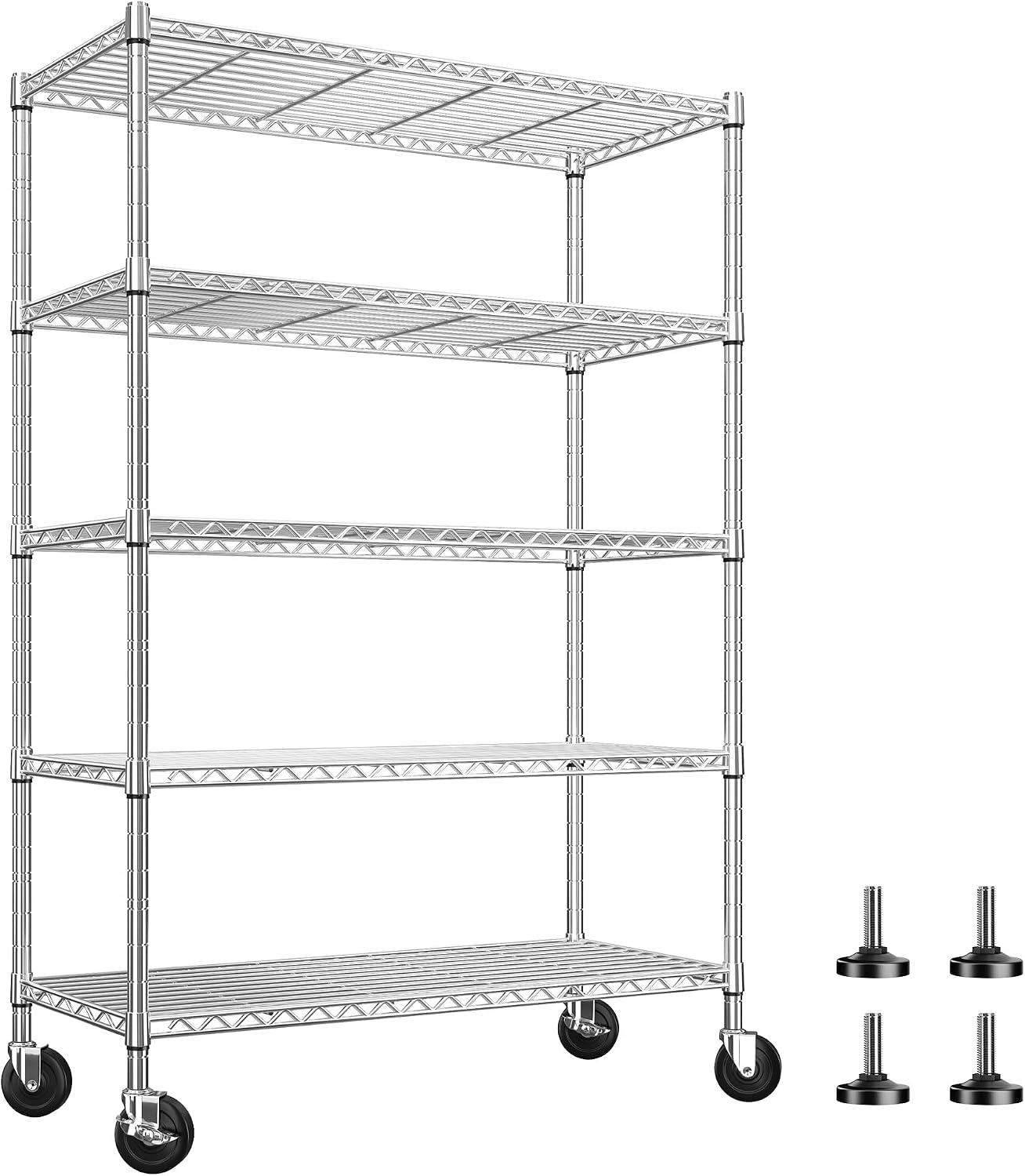 REIBII 73''H Storage Shelves 1660LBS Wire Shelving Unit with Wheels 5 Tier Metal Shelving, Heavy Duty Metal Shelves for Storage Rack