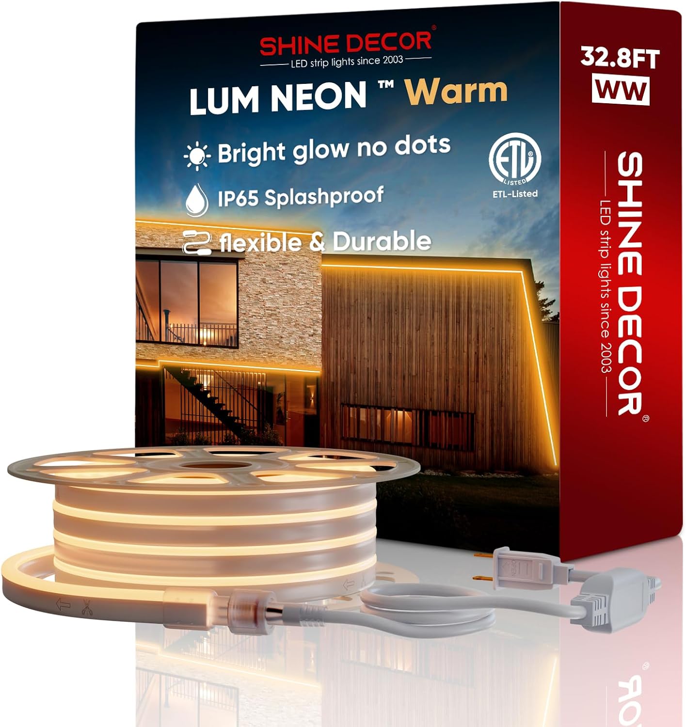 Shine Decor LED RGB Neon Rope Lights AC 120V, Expandable and Cuttable Bright Strip Lighting with Remote, Dimmable Color Changing