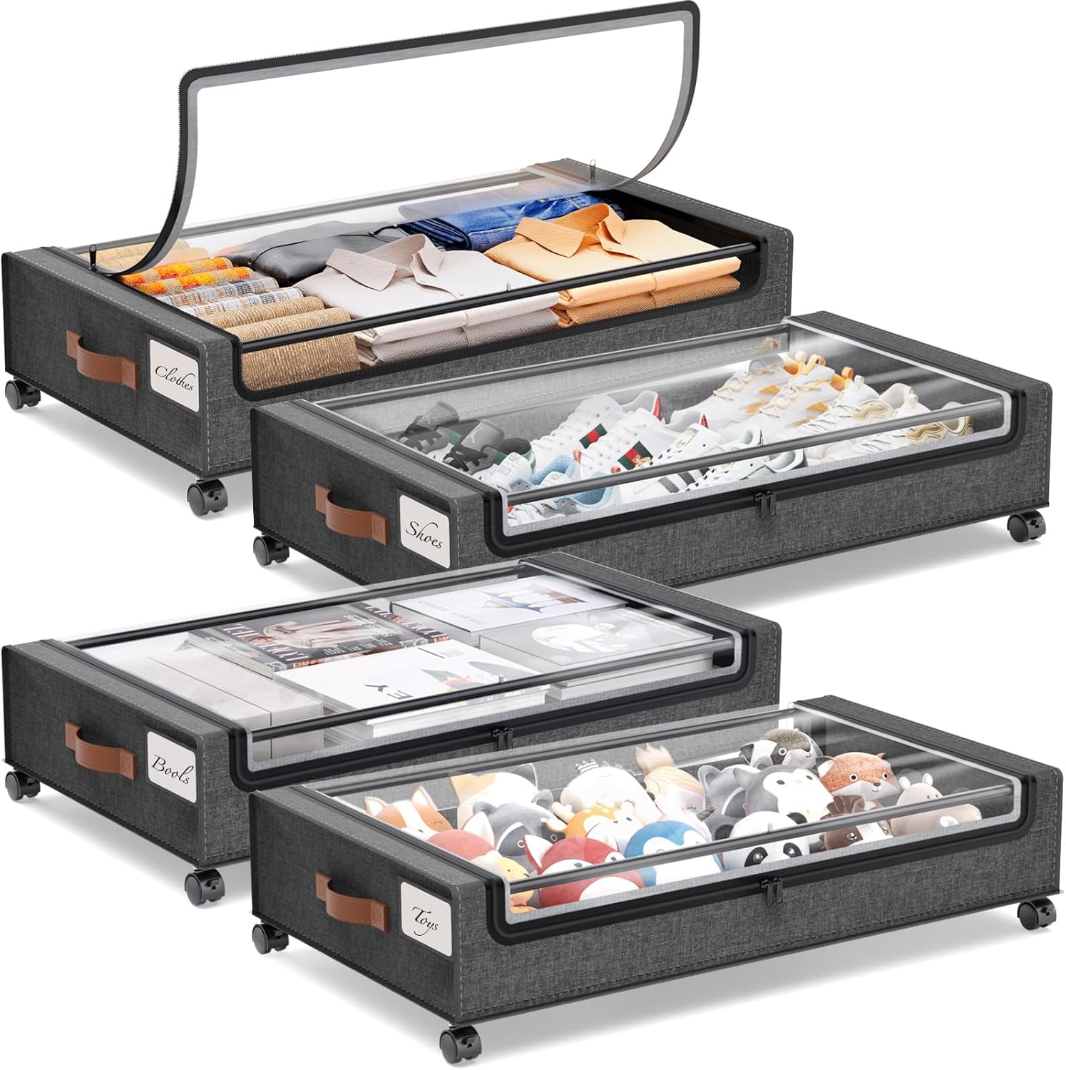 Yecaye Under Bed Storage with Wheels 2 Pack, 70L Larger Capacity Under Bed Storage Containers, Underbed Shoe Storage Organizer