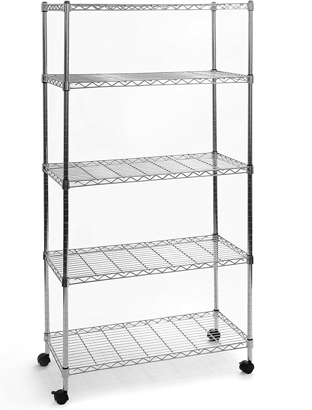 5-Tier Steel Wire Shelving, 30" W x 14" D x 61.5" H, Black, Durable solid steel wire storage rack with adjustable shelves featuring 300 pounds per