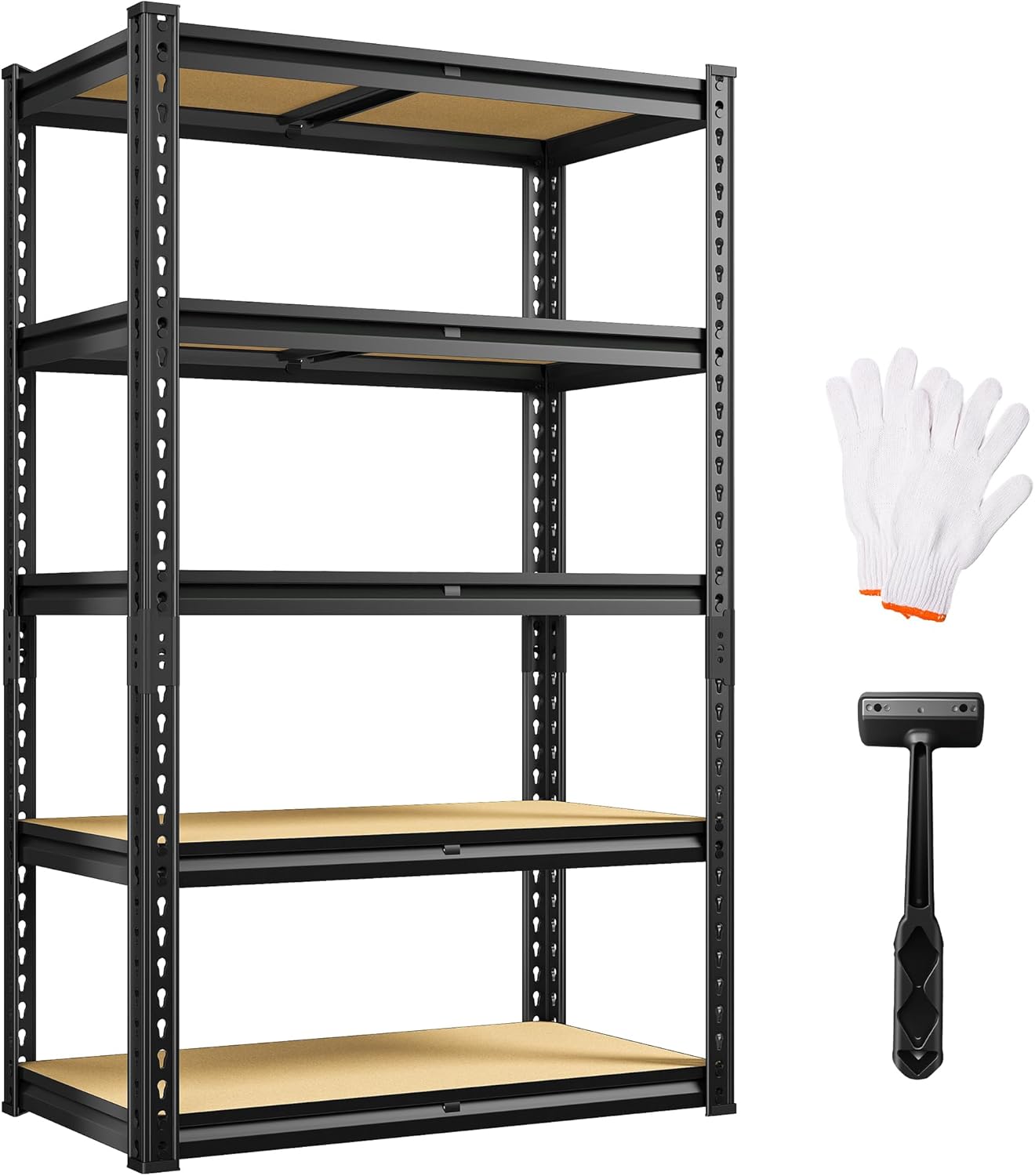 REIBII Galvanized Garage Shelving with PP Boards for Pantry Office Garage, Freestanding, Rustproof, Adjustable, Detachable, 5-Tier, Easy Assembly